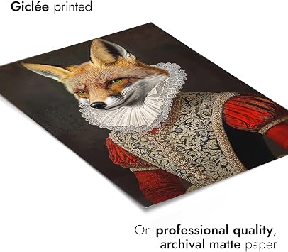 Fox Tudor Animals Poster, Funny Pets Wall Art Prints, Historical Animal Portraits, Living Room Home Decor, A4 (Print Only) - 29.7x21cm