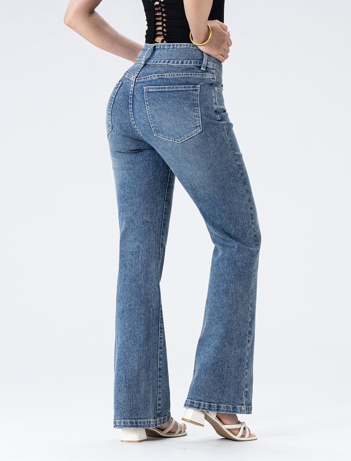Women's Wide Leg Flare Jeans,High Waisted Baggy Stretch Denim Pants - Image 7