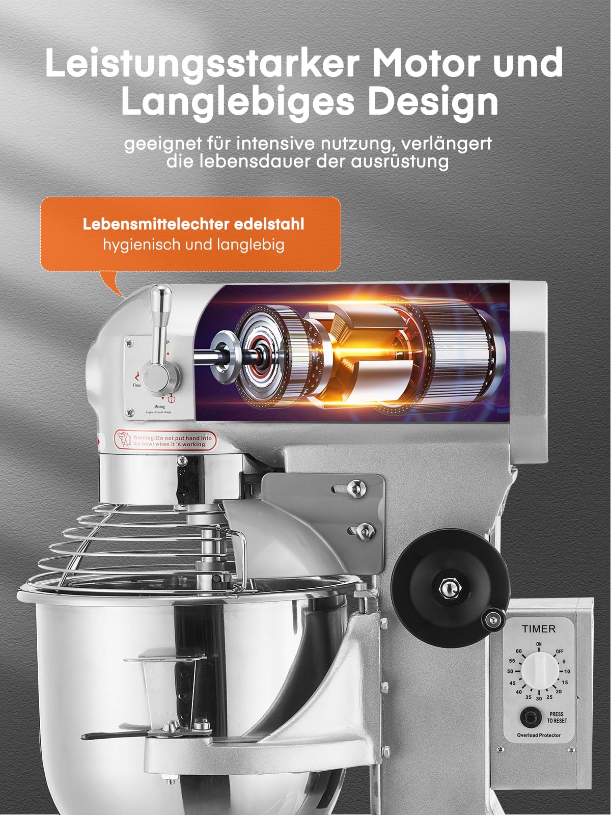 Profi Teigknetmaschine 15L mit Planetenrührwerk 600W Starkleistung (3 Stufen 135, 220, 409 U/min), inkl Edelstahl-Rührschüssel, Knethaken & Schneebesen für Bäckerei, Gastronomie & Haushalt