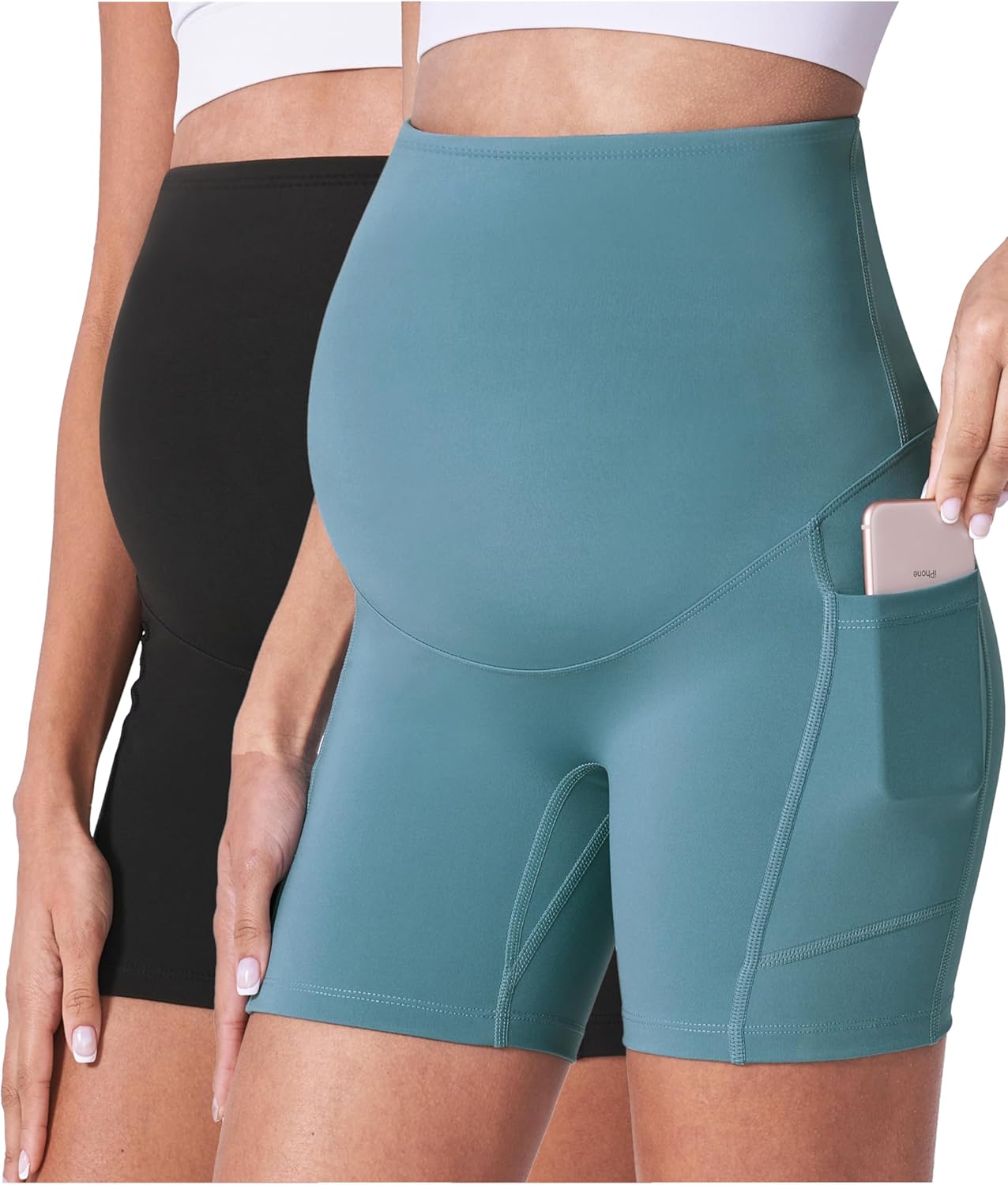 POSHDIVAH Maternity Shorts for Women Over Belly Biker Summer Pregnancy Workout Yoga Active Running Short Leggings 5"