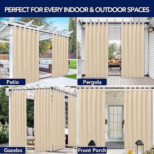 Miniatura 6 de PureFit Cortinas de exterior para patio desmontable, con pestañas adhesivas, impermeables, resistentes a la intemperie, a los rayos UV y a la