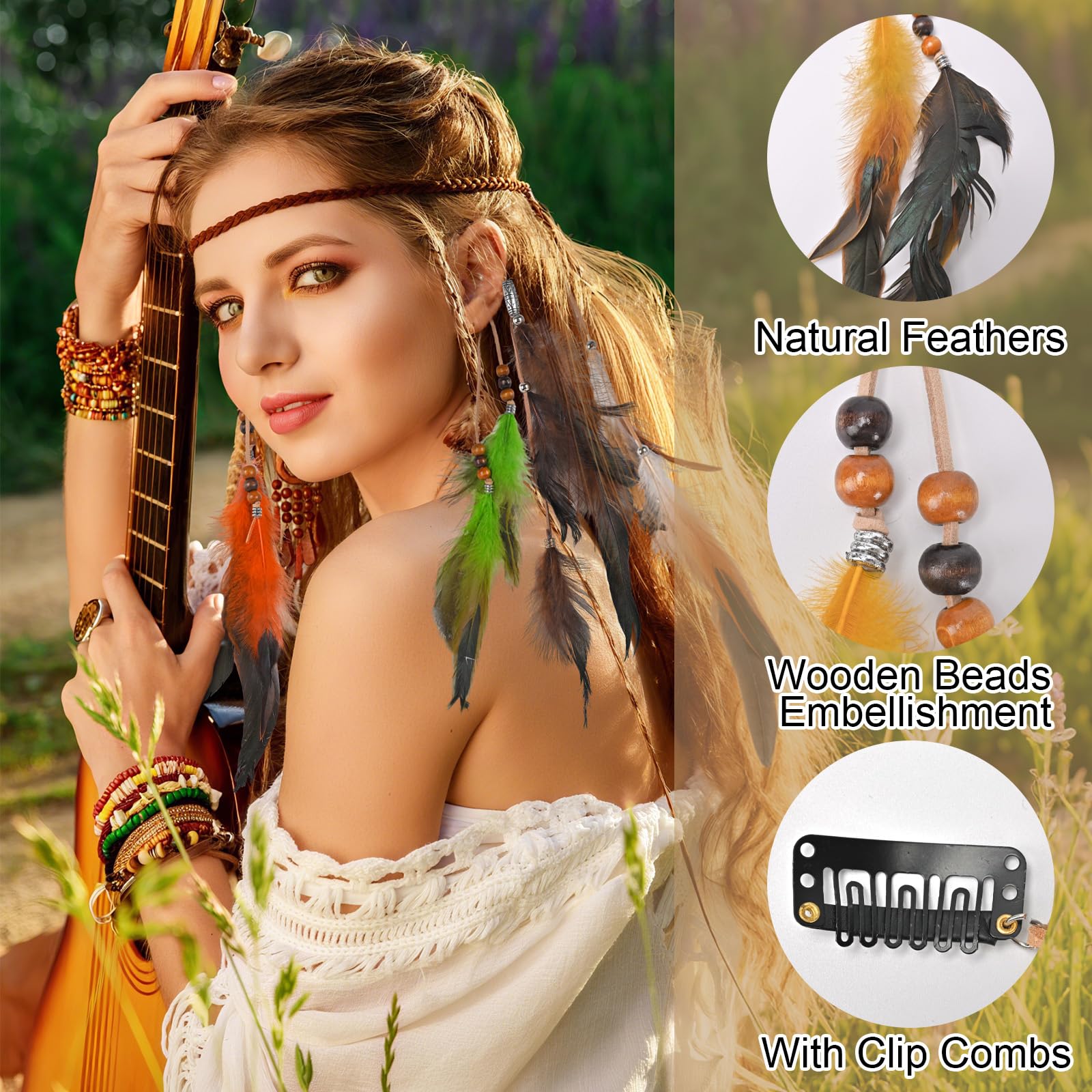 6Pcs Feather Hair Clip, Hair Feathers Extensions, Boho Hippie Festival Accessories - Image 4