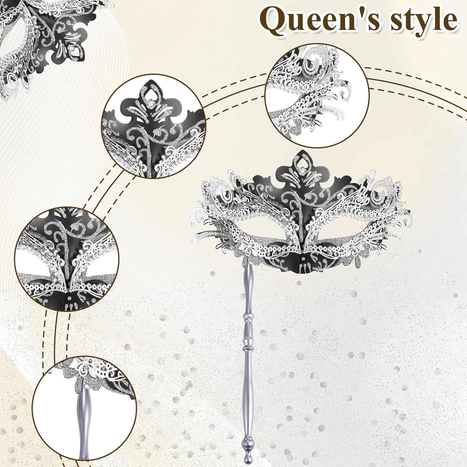 OIDEA Women's Masquerade Mask with Stick: Rhinestones Deecorations Mardi Gras Venetian Mask Carnival Party Costume Ball Mask - Image 4