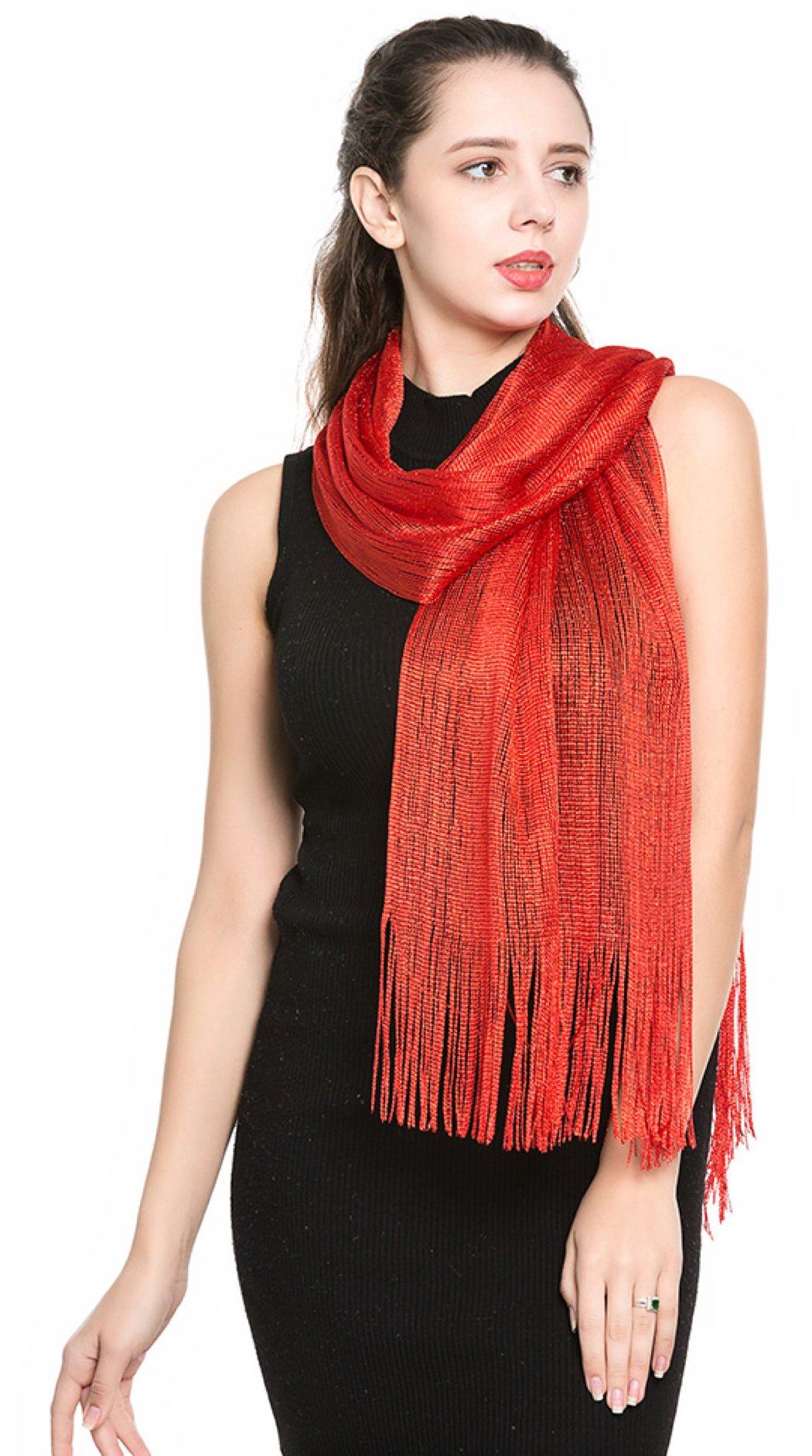 World of Shawls Scarf Wrap for Evening Dresses - Sheer Bridal Women's Scarves for Prom, Wedding, Party (Red)