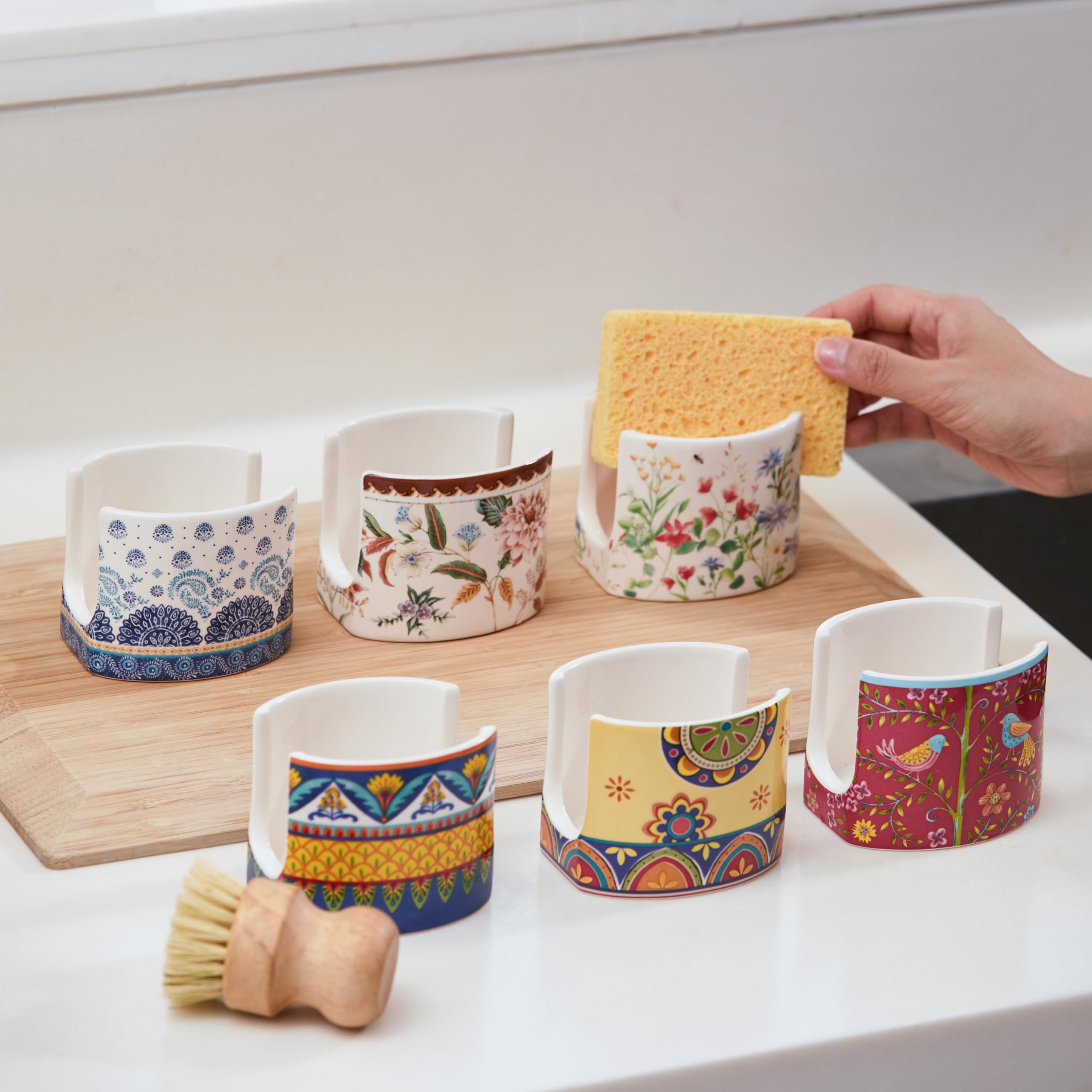 Magnolia Floral Sponge Holder - Ceramic Sink Organizer -4 Magnolia Floral Sponge Holder - Ceramic Sink Organizer -4