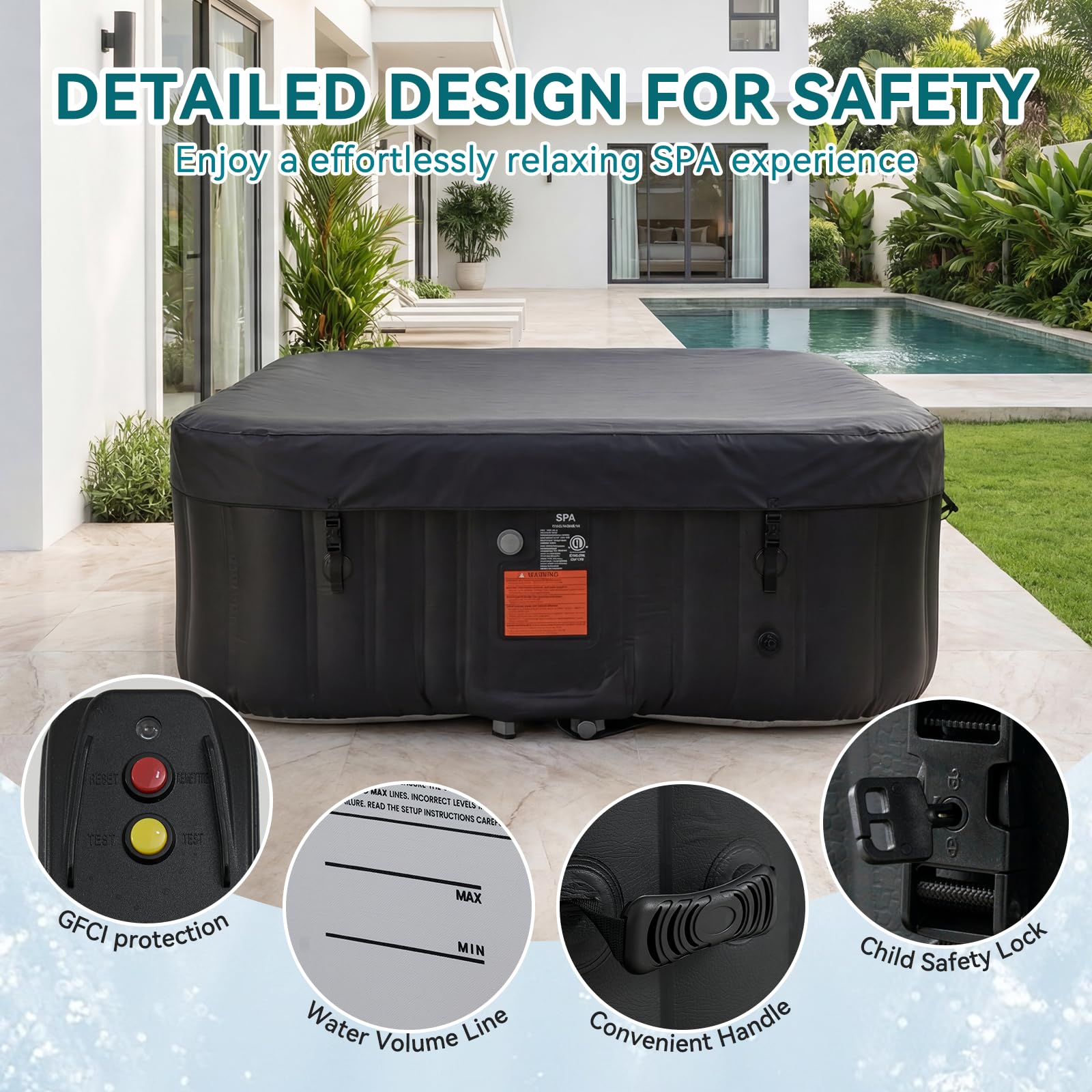 Vasca idromassaggio gonfiabile con riscaldatore da 1800 W, sistema di massaggio a 130 getti d'aria, 60% in più di efficienza energetica, spa portatile per piccoli bagni e giardino, include copertura