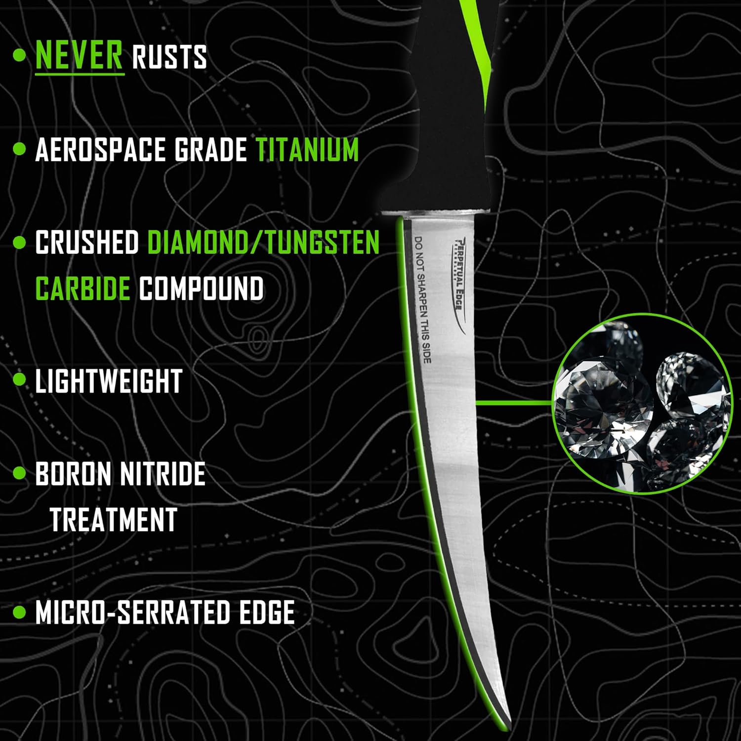 Relentless Knives - True Self Sharpening Knife - Fillet Knife Fishing, with Curved Never Rust Blade and Perpetual Edge Sharpening Technology - Curved Blade