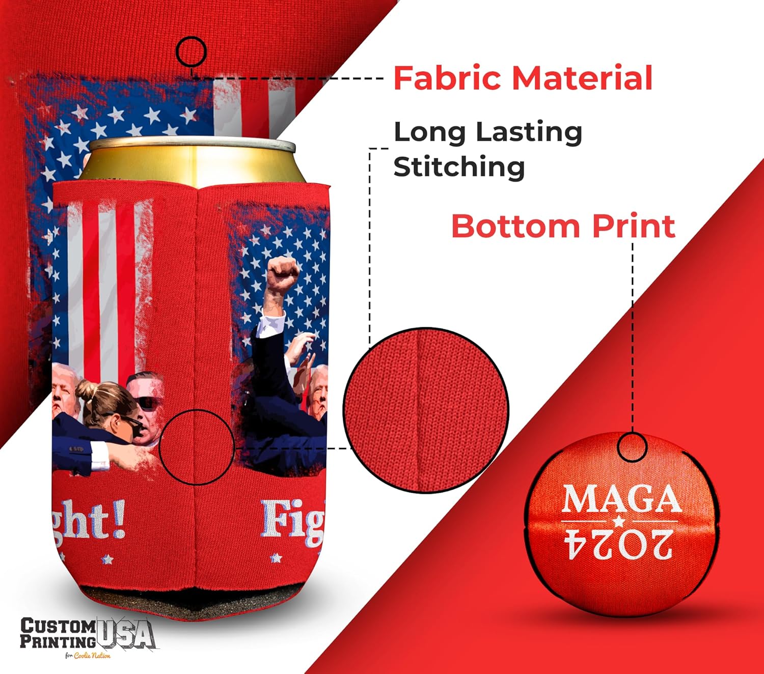 Generic 2 to 12 Pack of Coolies for Trump Fans I Fabric Can Sleeves I Donald Trump Can Huggers. Trump Fight Coolies. Full Color Beer Can Sleeve. MAGA. USA printed. (4), Red