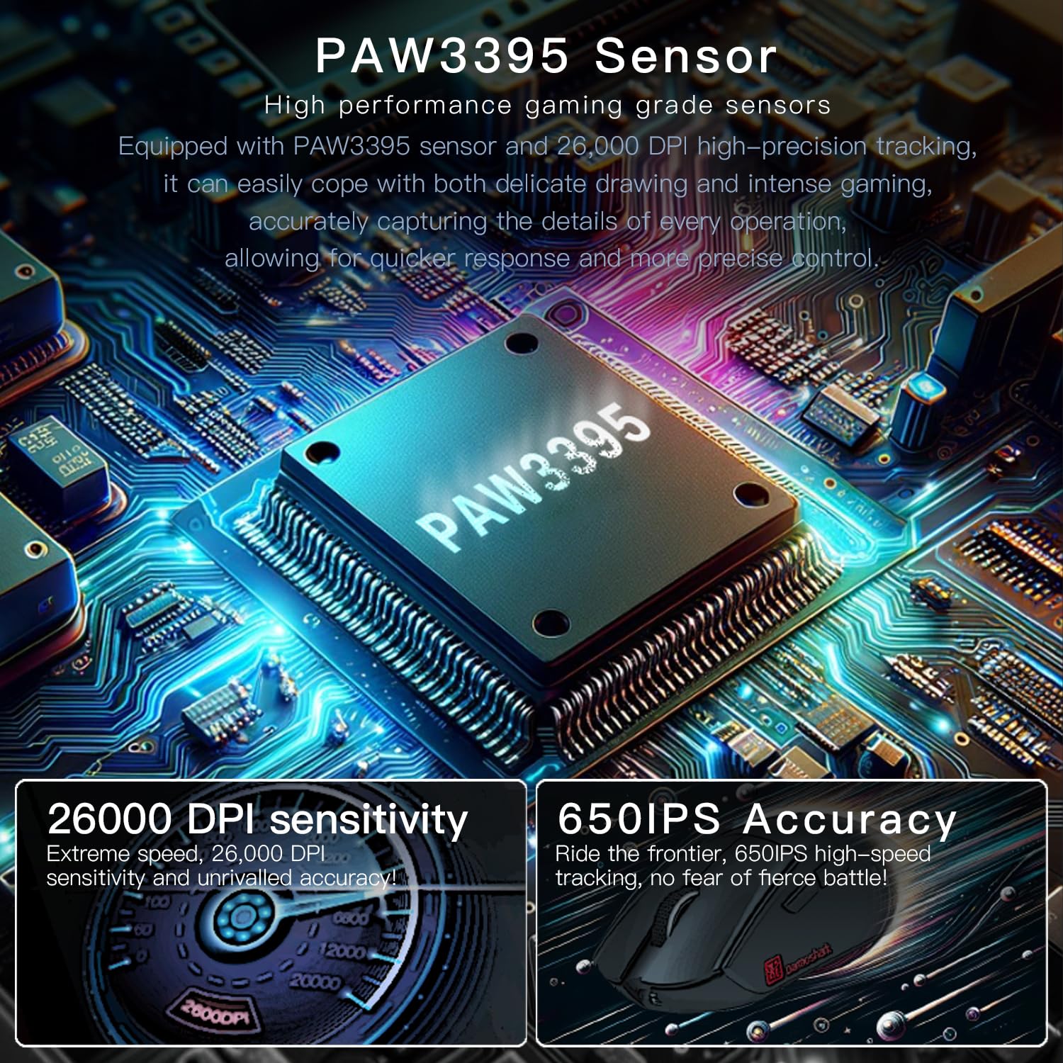 Darmoshark Ratón inalámbrico N5 1K para juegos, trimodo 2.4G/USB-C/Bluetooth de hasta 26000 DPI, sensor óptico PAW3395, ratones para juegos de PC con 7 botones programables, apto para Windows y Mac,