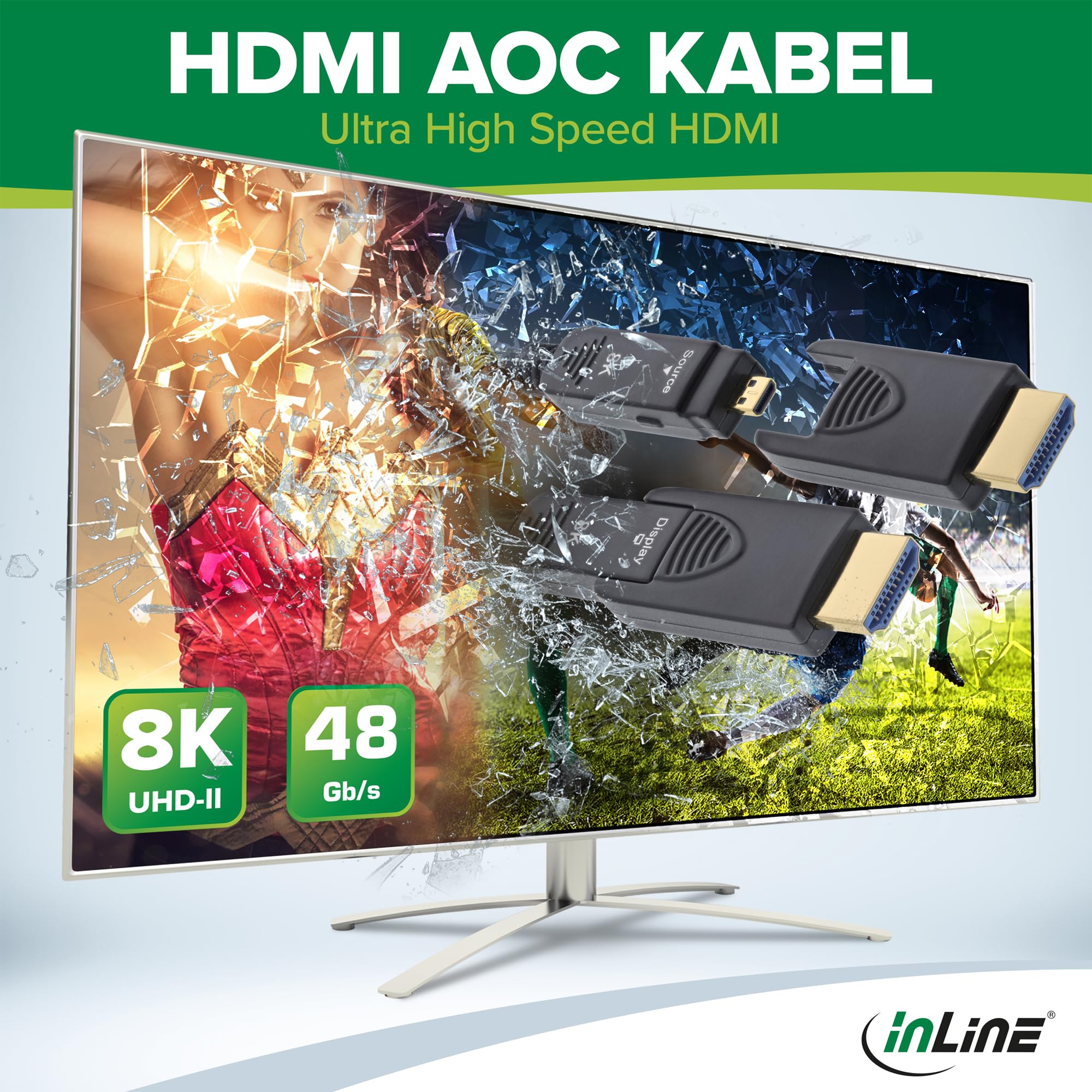 InLine® Cavo HDMI AOC Ultra High Speed 2.1 con connettori rimovibili, 8K/4K HDR eARC, contatti placcati in oro, flessibile, 30 m, 17930O