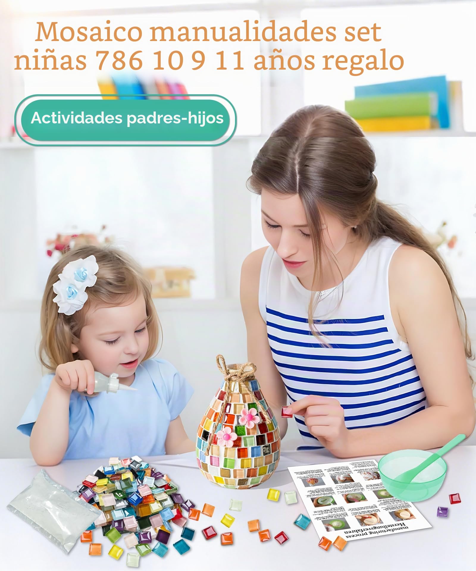 Daity Set de manualidades de mosaico para niños de 7 8 6 10 9 11 años, regalo para niñas de 6-12 años, set de manualidades, para adultos, regalos de cumpleaños para niñas de 6-12 años, pequeño jarrón