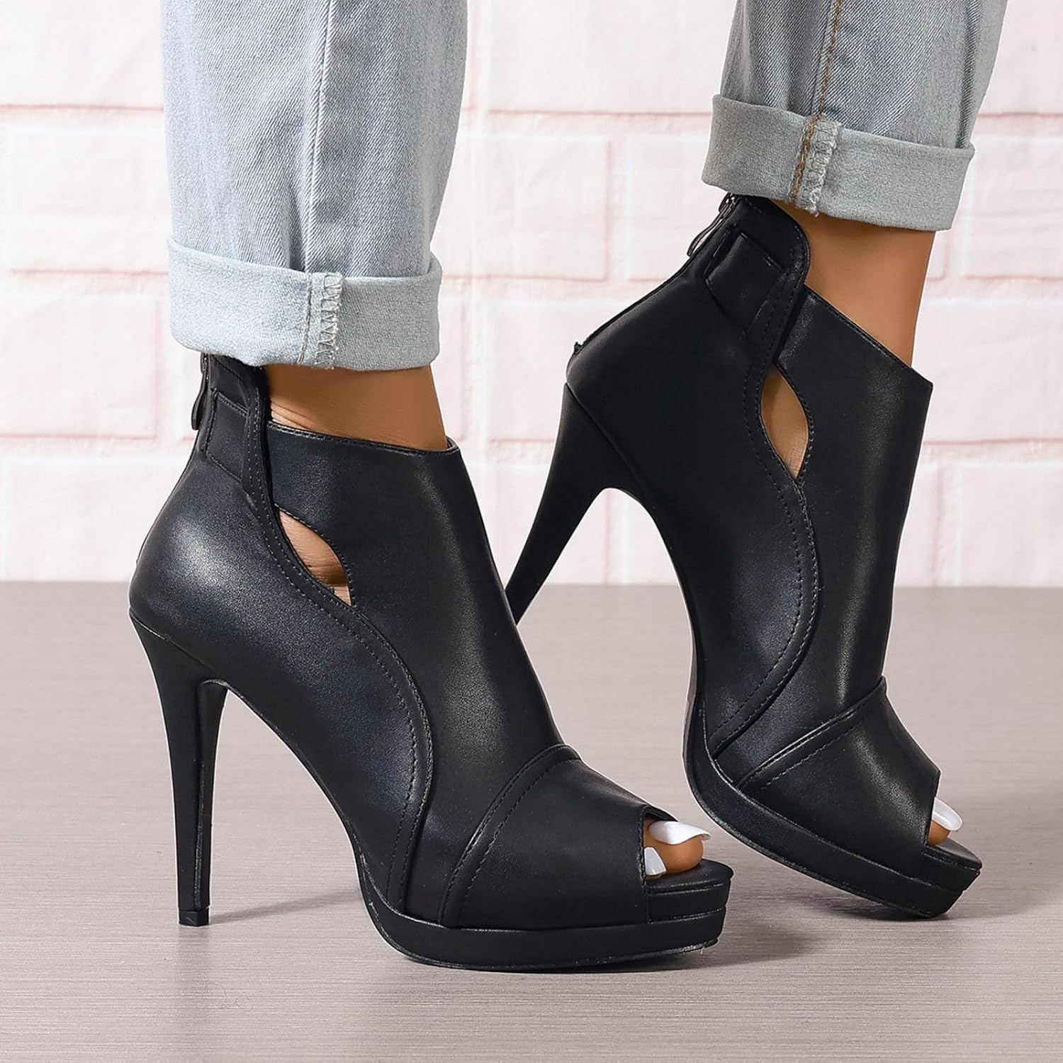 Bplangat Open Toe Booties for Women Black High Stiletto Heels Open Toe Sexy Ankle Boot Fashion Heeled Sandals with Back Zipper, US Size 5-11 - Image 6