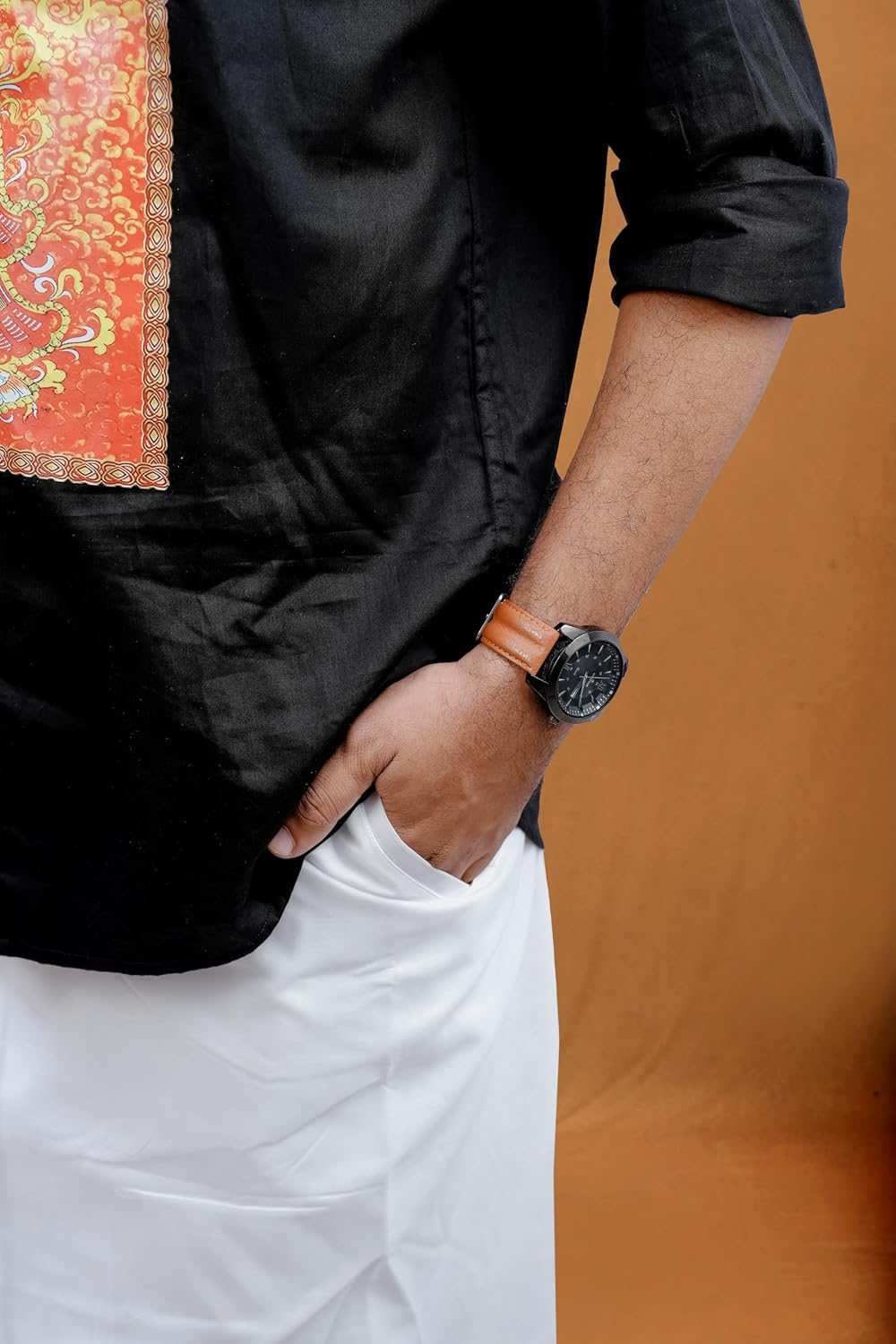 Men’s Velcro Double Layer Dhoti Veshti Mundu In Pure Cotton With 1.5" Kasavu Border (Silver)