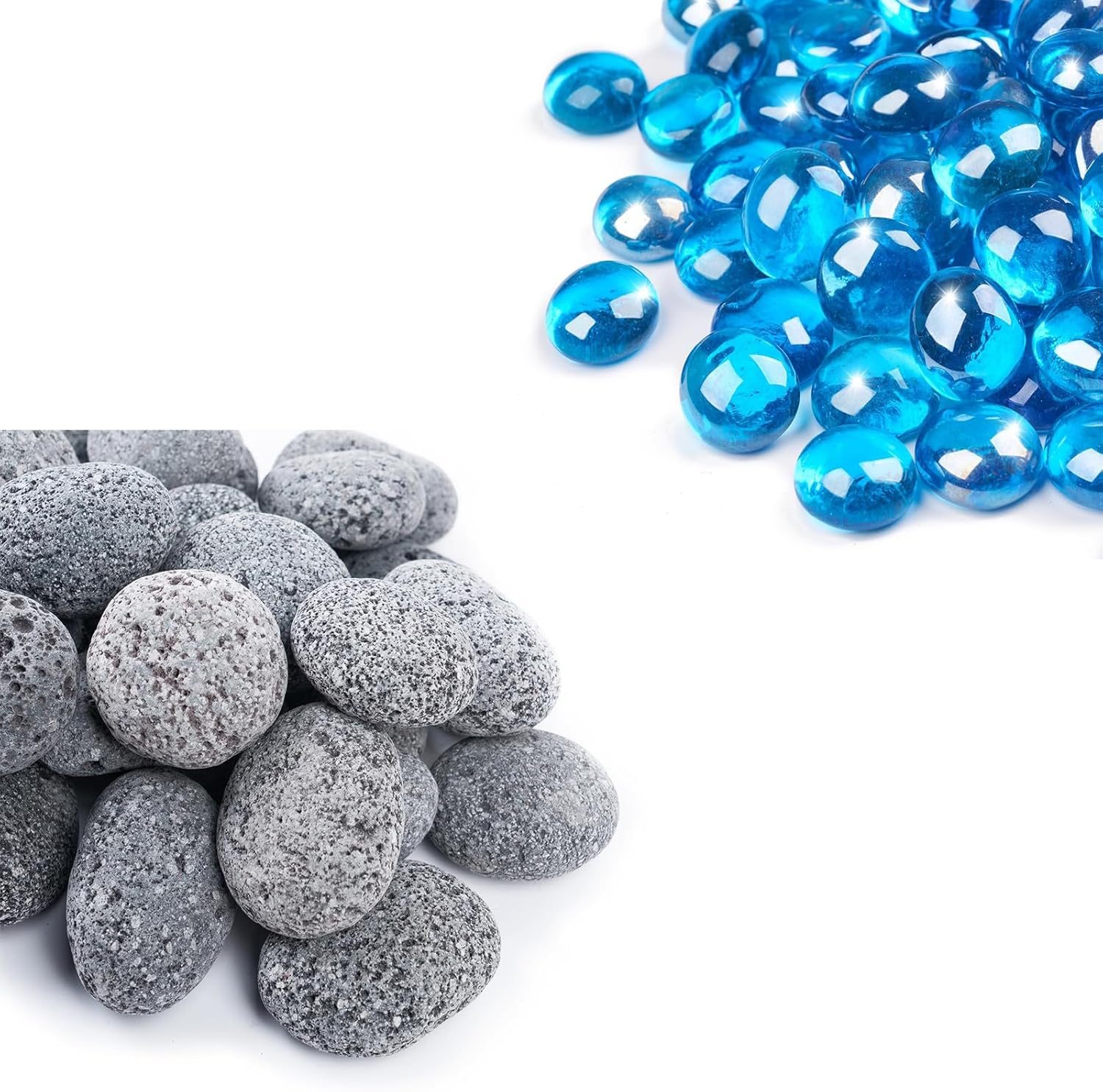 GASPRO 10 lbs Caribbean Blu Fire Pit Glass and 2-3 Inch 10lb Large Lava Rocks for Propane Fire Pit