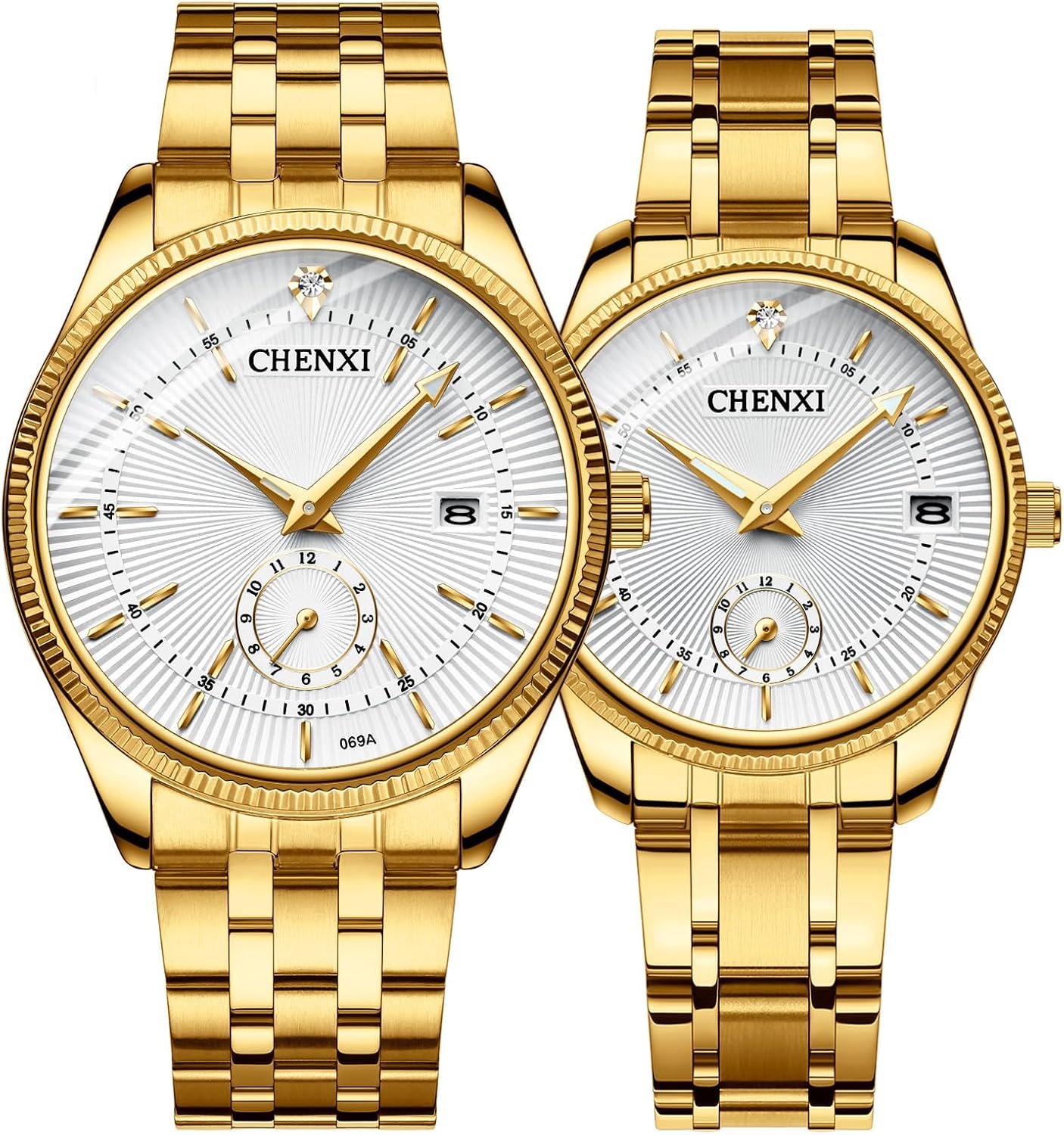FANMIS Men's Luxury Analog Quartz Gold Wrist Watches Business Stainless Steel Band Dress Wrist Watch Classic Calendar Date Window 3ATM Water Resistant
