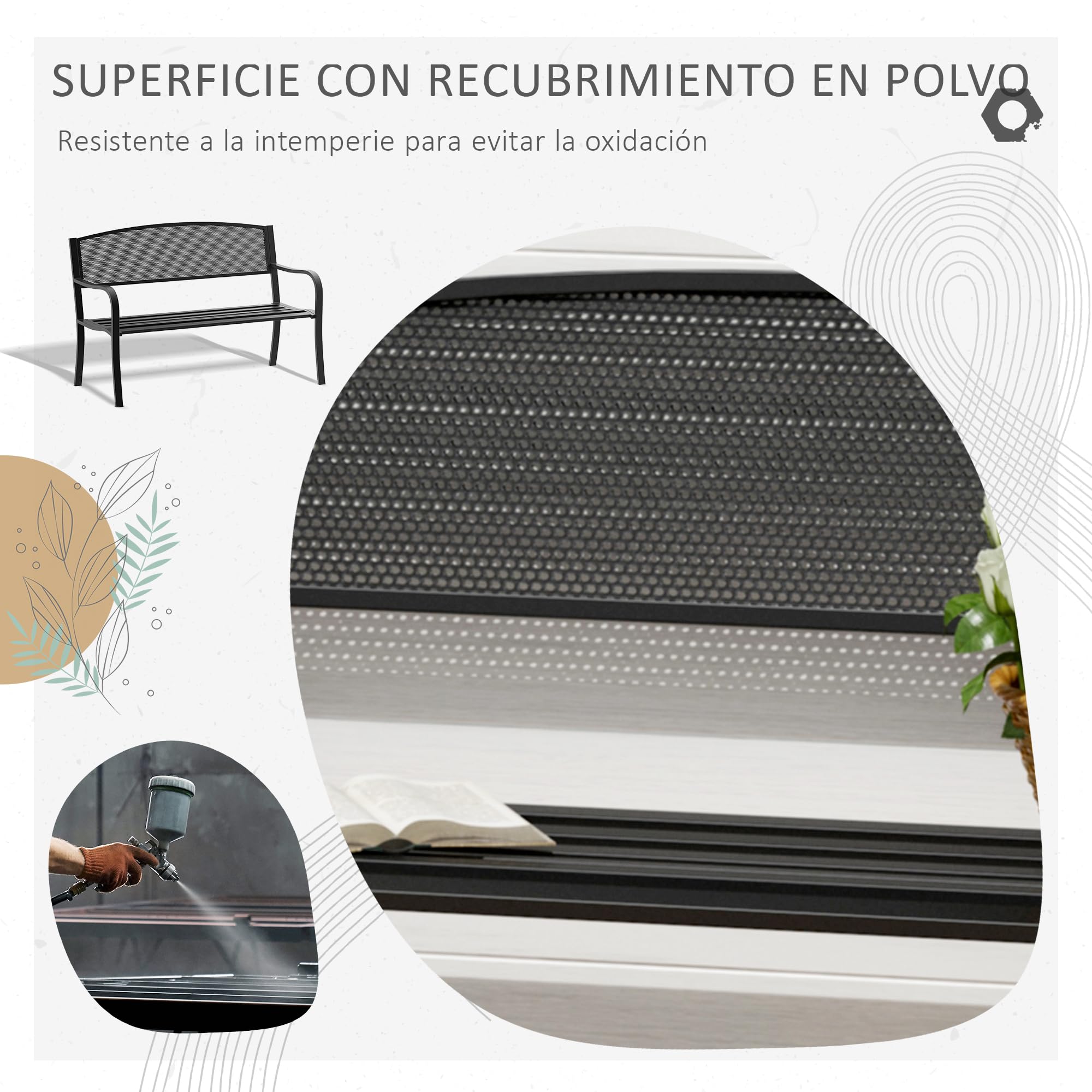 Outsunny Banco de Jardín de 2 Plazas Banco Exterior 127x60x87 cm Negro | Respaldo de Malla de Acero, Carga 240 kg, para Patio Terraza Balcón