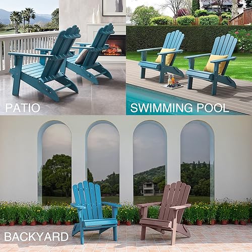 Miniatura 6 de Silla Adirondack plegable, reposabrazos anchos y respaldo alto, soporte de 350 libras, silla Adirondack de gran tamaño para jardín al aire libre,