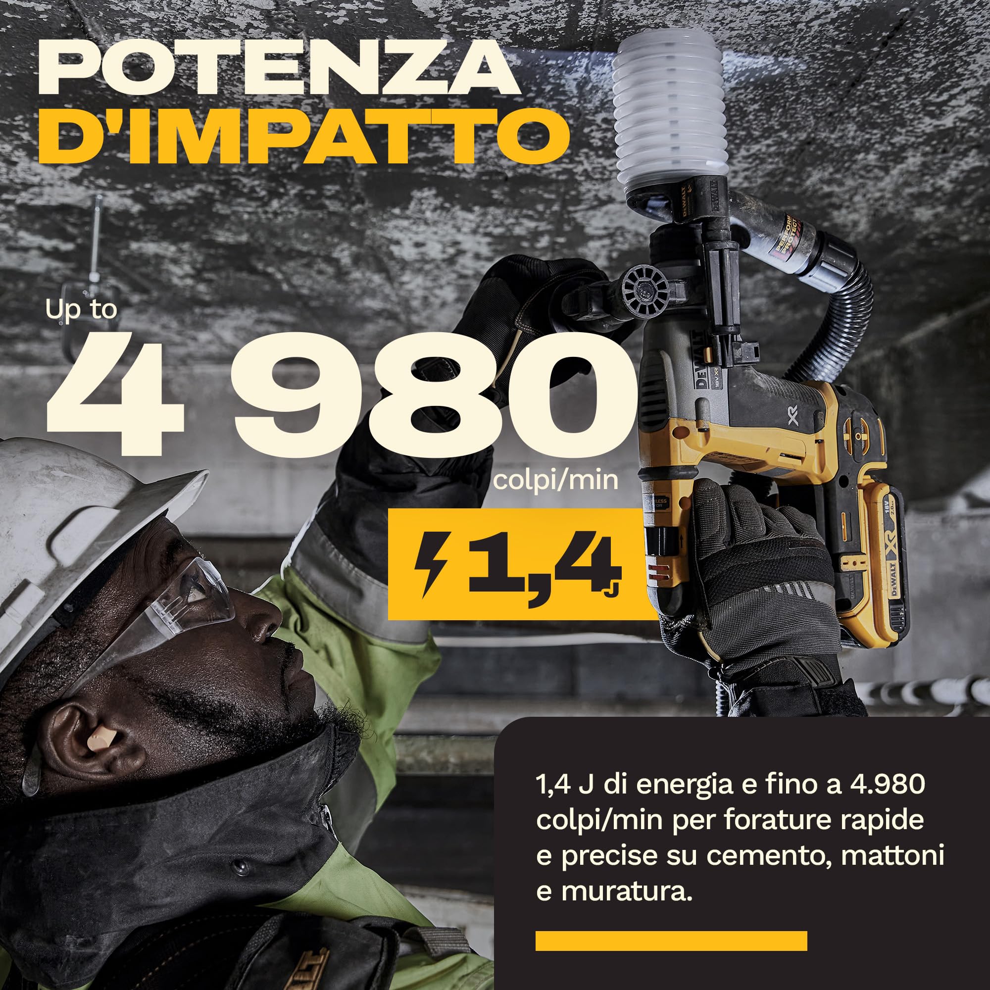 DEWALT Trapano a percussione 18V XR SDS PLUS 16mm, solo utensile, DCH172N-XJ