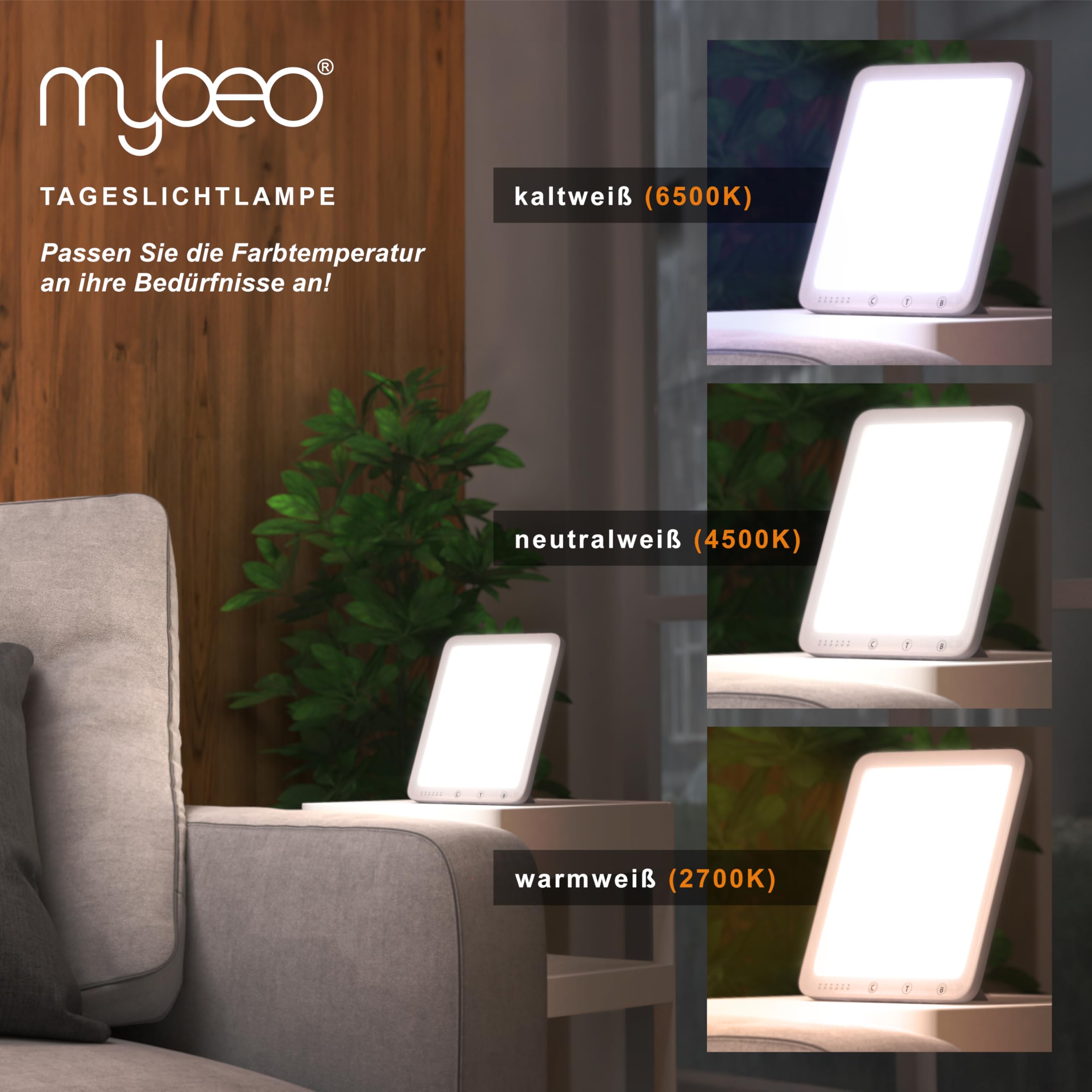 CSL Tageslichtlampe 10000 Lux dimmbar LED Lichttherapie Tageslichtleuchte 5 Helligkeitsstufen 3 Lichttemperaturen Timer