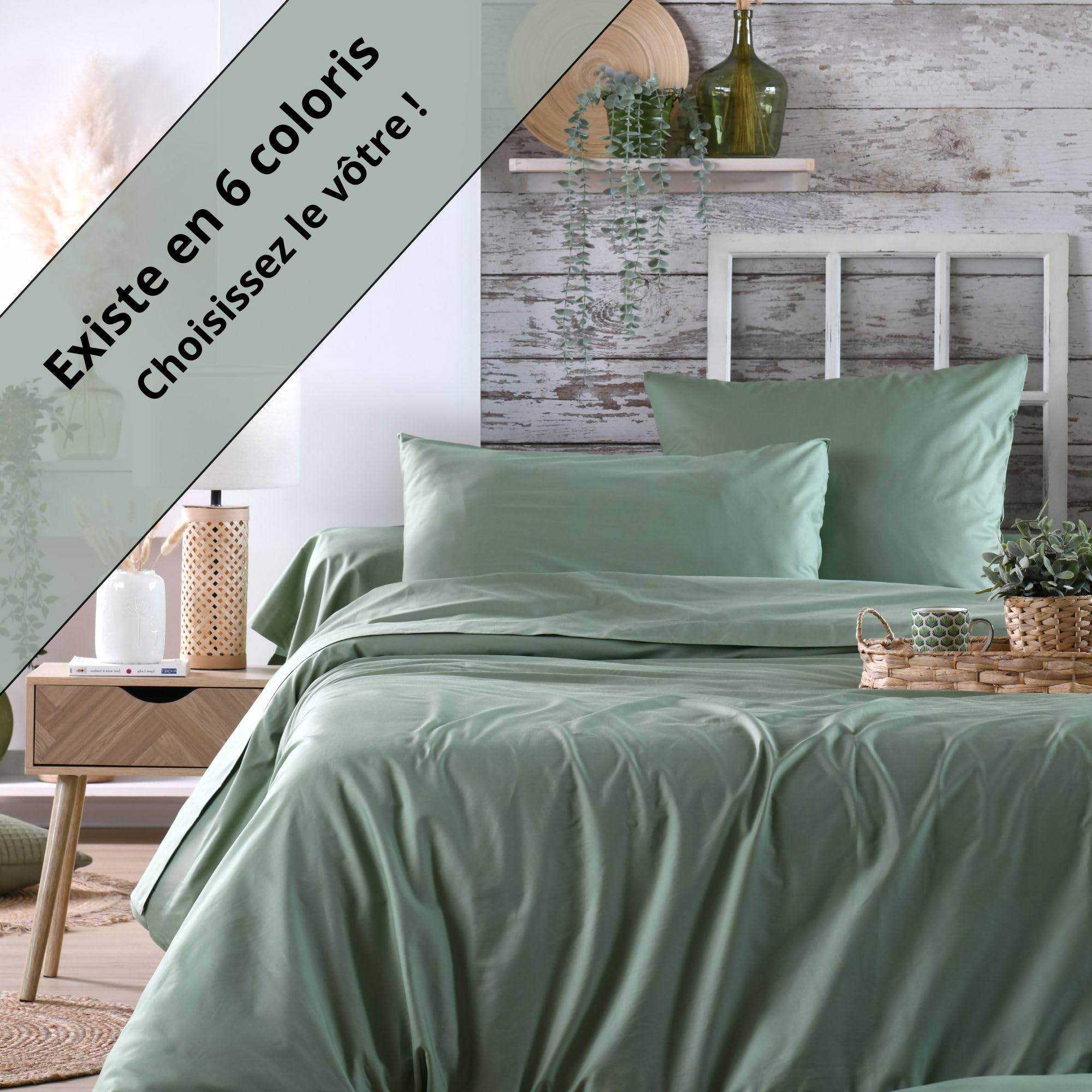 STOF - Bettlaken – Größe 240 x 300 cm – Qualität Perkal aus Baumwolle – 100% Baumwolle nach Öko-Tex – Farbe Grün – Modell Elysée – Bettwäsche für Zuhause – weich und bequem