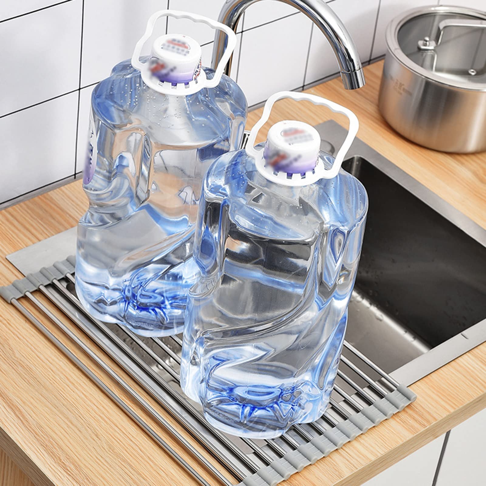 Escurridor de platos de silicona ajustable para frutas y verduras, colador de fregadero (52,5 x 40,5 cm), ahorra espacio, fácil de limpiar, duradero y versátil