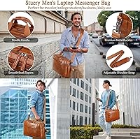 Vista 48 de Bolsa de mensajero para hombre de 17.3 pulgadas de lona/cuero para portátil, mochila para hombre, maletín para computadora, bolsa de hombro Marrón