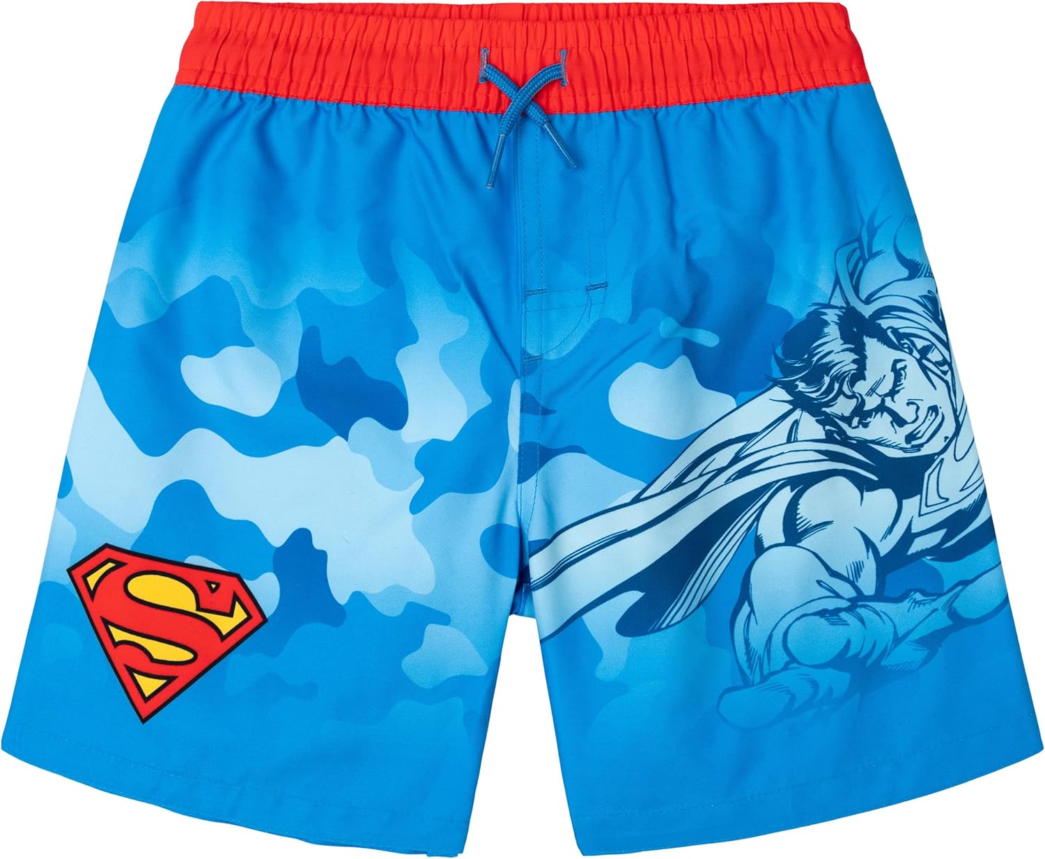 DC Comics Cosplay Rash Guard, Swim Trunks & Detachable Cape UPF 50+ 3 Piece Set Toddler to Little Kid Sizes (2T - 7-8) - Image 4