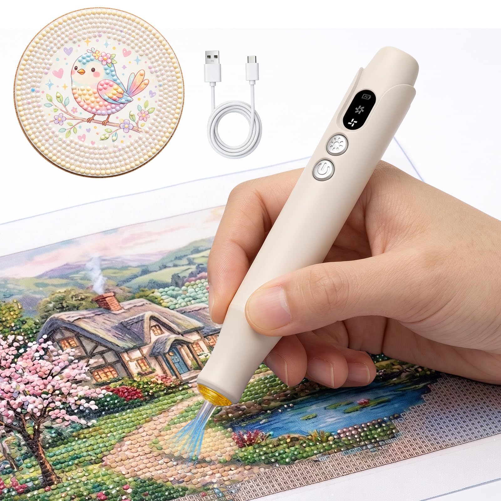 Dasyusuo Electric Diamond Art Pen, Wireless Vacuum Painting Pen with Light, 2 Adjustable Suction Level Diamond Painting pens, Long-Lasting Battery Diamond Art Accessories Tools Ergonomic Design