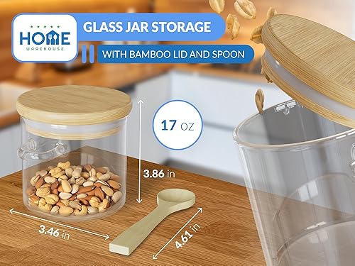 Miniatura 2 de Home Warehouse - Tarro de vidrio de borosilicato con tapa y cuchara de bambú  Fácil de limpiar  Soluciones de organización de cocina premium  16.9