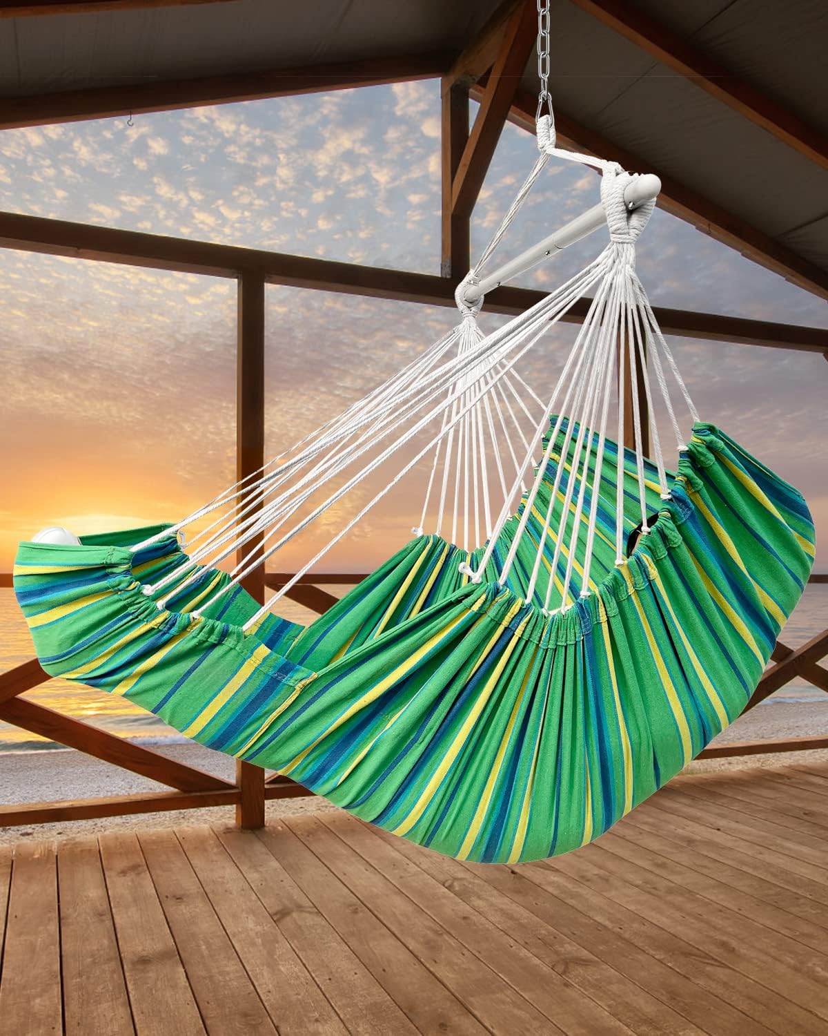 Miztli Hammock Chair Hanging Chair Swing for Bedroom with Foot Rest, Max 500 Lbs, Steel Spreader Bar with Anti-Slip Rings-2 Cushions Included-Indoor and Outdoor