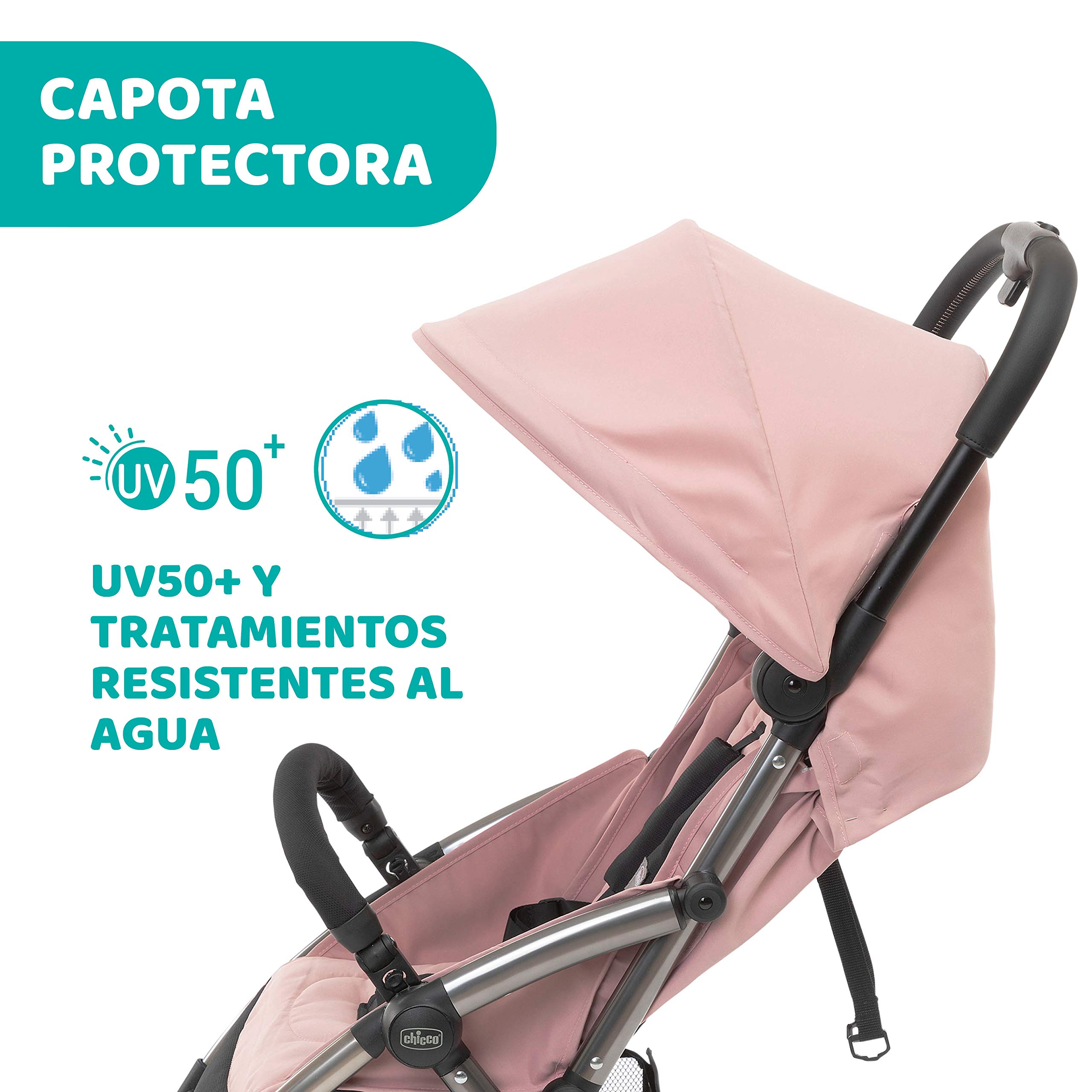 Chicco Silla Paseo Bebé Cheerio, Cochecito 0 Meses a 15 kg Ligero, Compacto, Plegable, Reclinable con Posición para Dormir, Cierre Automático en 1 Movimiento, Capota para Lluvia, Color Rosa