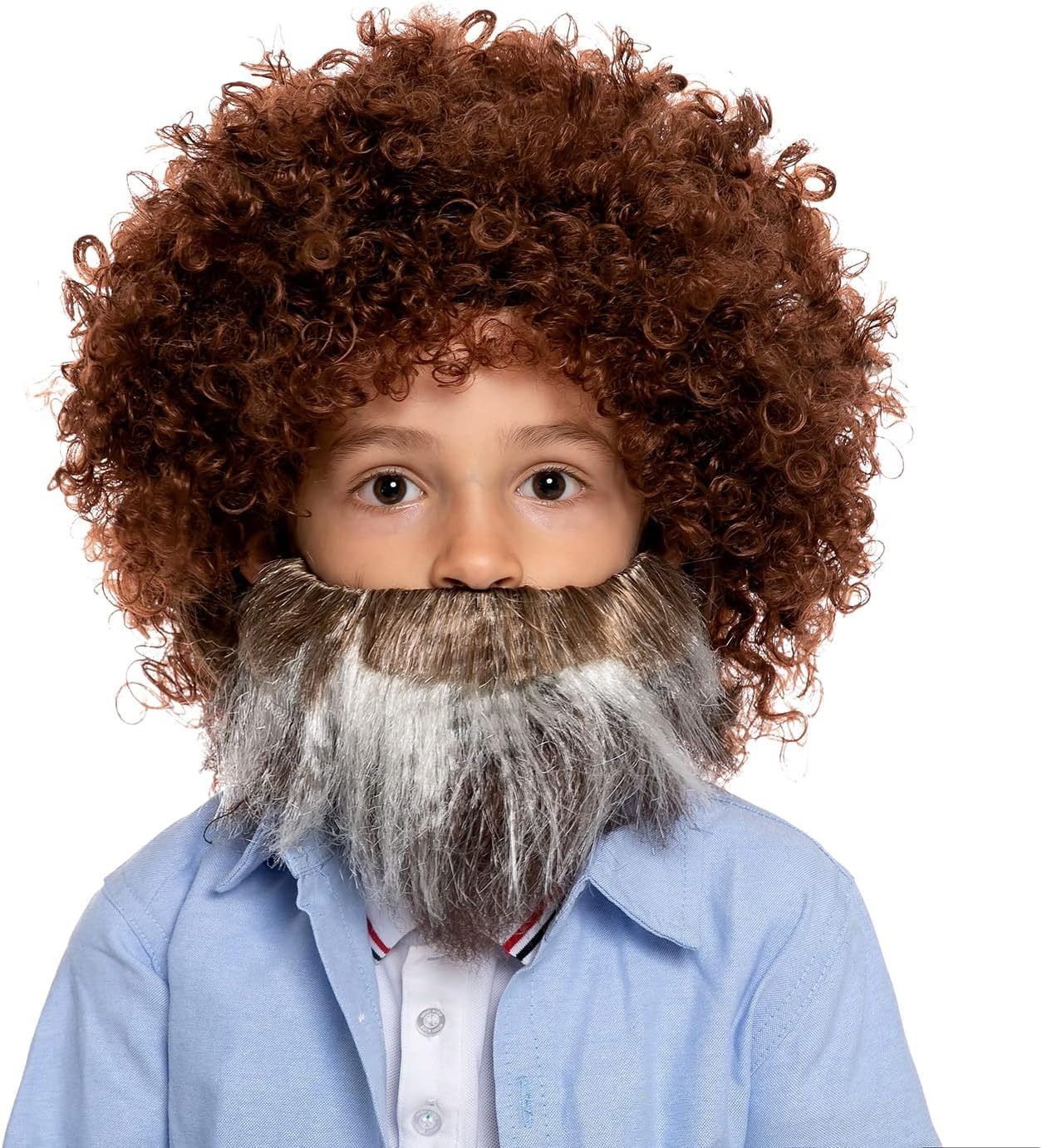 Spooktacular Creations 80s' Painter Brown Curly Clown Afro Wig and Beard, Disco Hippie Costume, Funky Curl Hair for kids for 70s/80s/90s Party Cosplay Halloween Funny Wig - Image 4