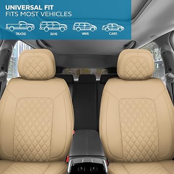 MotorBox Prestige Edition Napa Leather Seat Covers Full Set - Beige Car Seat Covers Front Seats and Back Car Seat Protector, Waterproof and Universal Fit for Most Small to Medium Autos, Trucks & SUVs