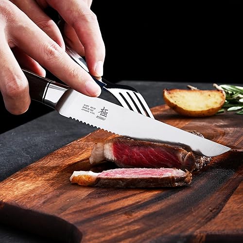 Miniatura 20 de KYOKU Gin Series - Juego de 4 cuchillos para carne de 4.5 pulgadas, cuchillos de cocina japoneses VG10 de acero inoxidable Damasco con cuchillas
