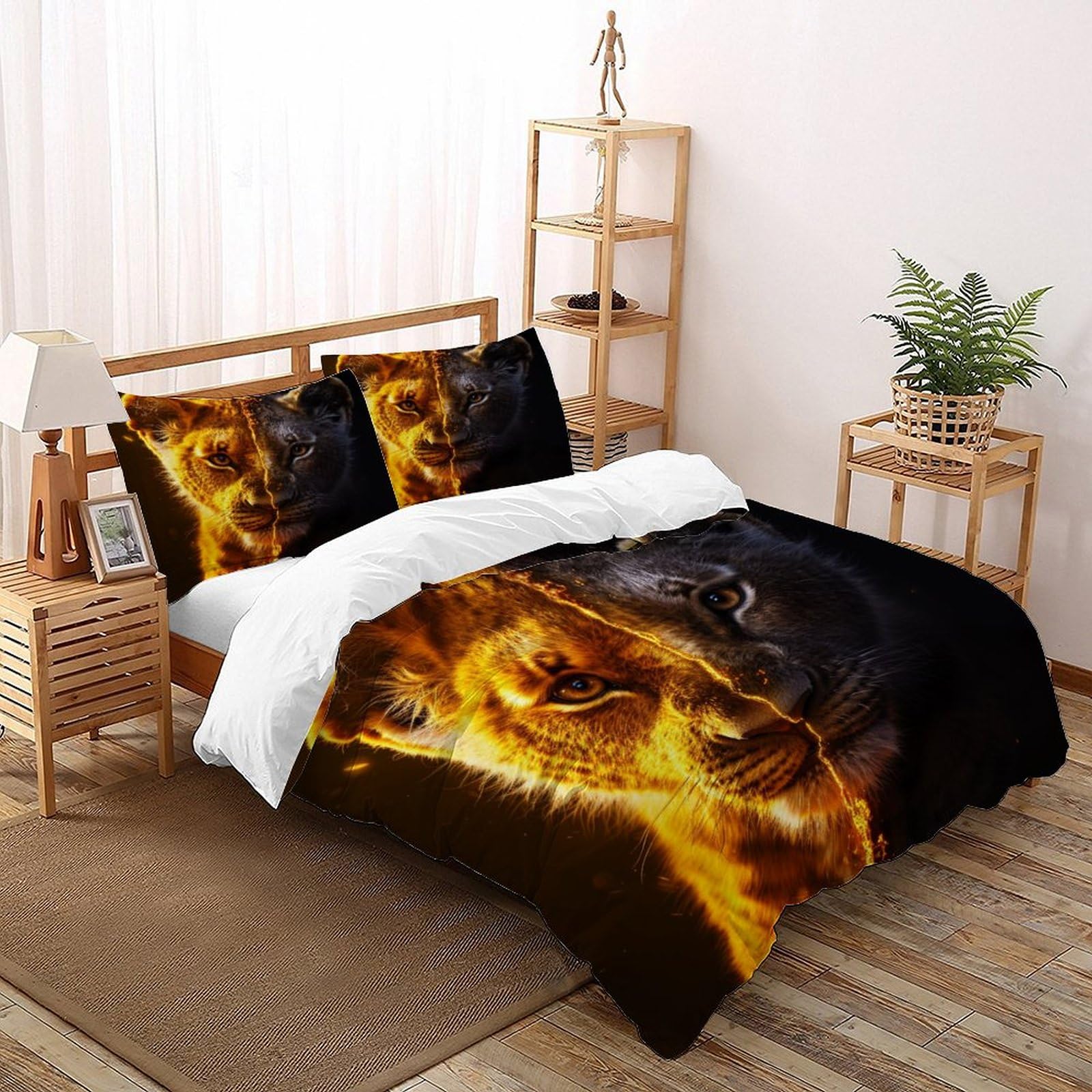 Housse de couette dragon anti-plis literie microfibre sans repassage parure 2 pièces