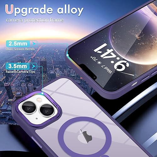 Miniatura 5 de Casewind Funda magnética para iPhone 14 y iPhone 13, probada en caídas de grado militar compatible con MagSafe, funda delgada translúcida mate para