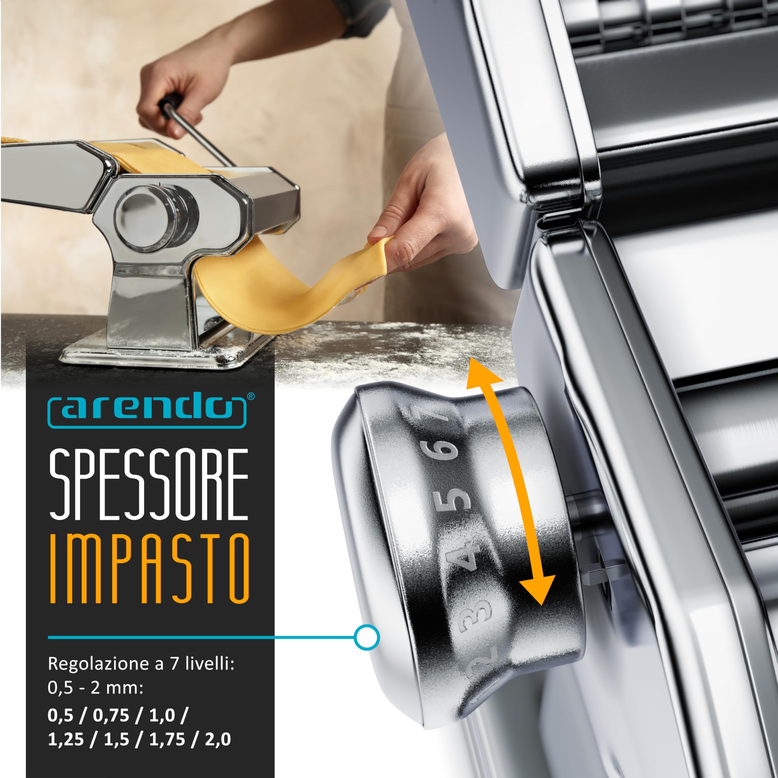 Macchina per la Pasta Acciaio INOX, Macchina Della Pasta Sfoglia, Pasta Maker, Pressa per pasta, Pasta Fresca Macchina per la pasta 7 Regolazioni, Lasagne Fettuccine Tagliolini Spaghetti Tagliatelle