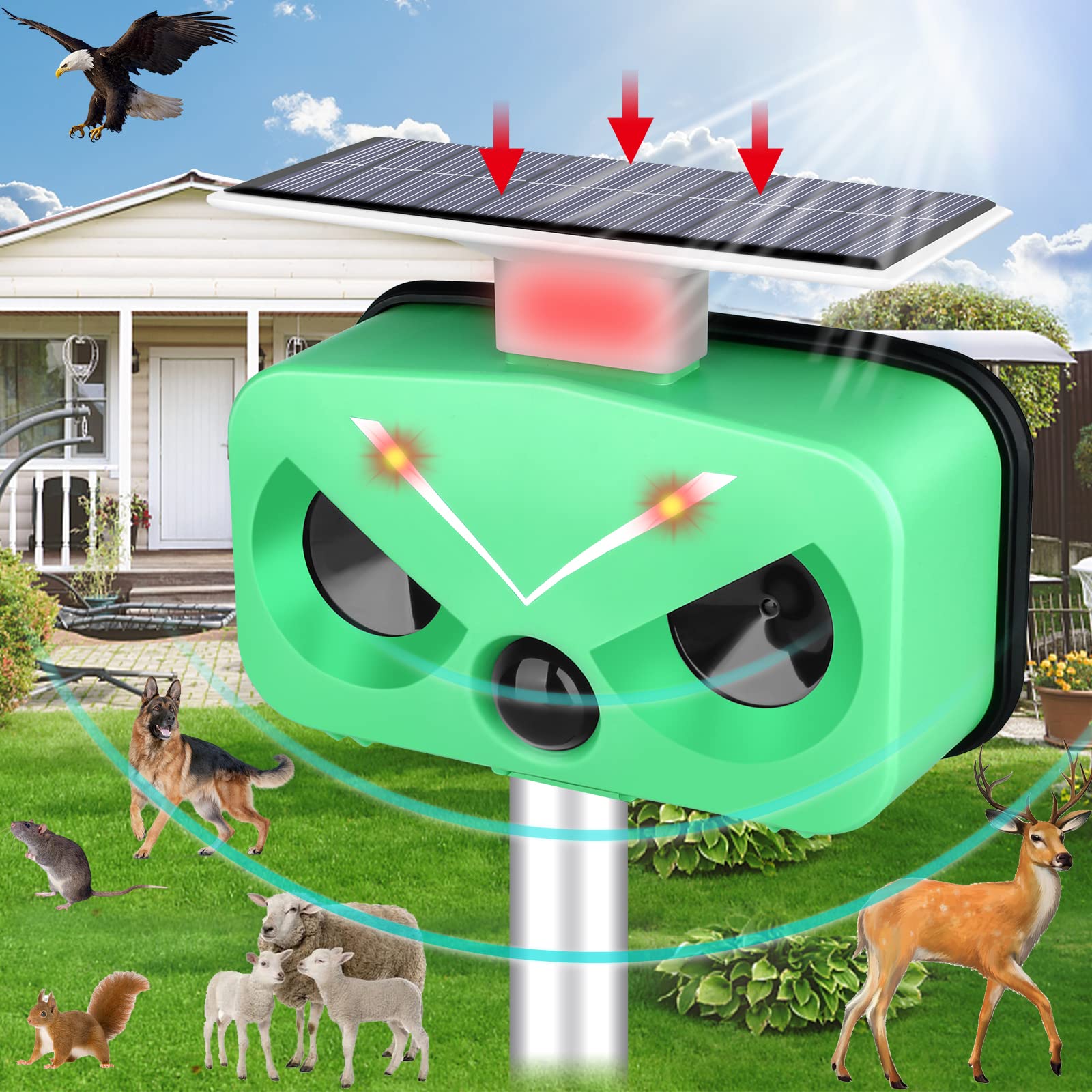 Solar Animal Repeller Ultrasonic,Cat Repellent Outdoor with Motion Detection and LED Flashing Light and Sound,Waterproof Ultrasonic Deer Repellent Repel Dog,Squirrel,Deer, Raccoon,Skunk,Rabbit-image-26