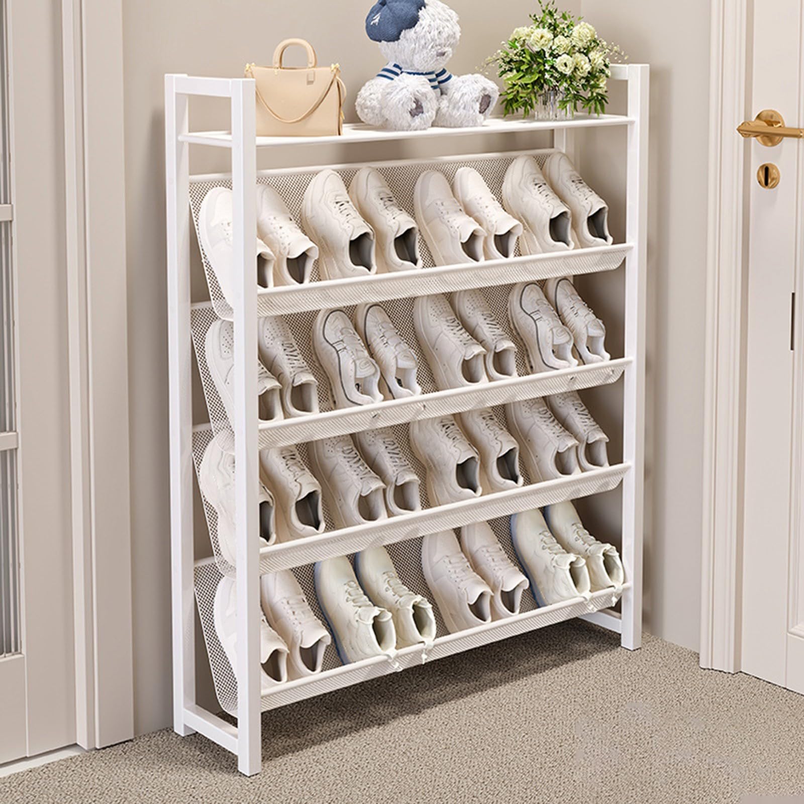 Mehrstöckige schlanke Schuhaufbewahrung – schmales verstellbares Regal für platzsparenden Schuhschrank, Präzisionsmesh-Design für optimale Luftzirkulation und Sichtbarkeit.