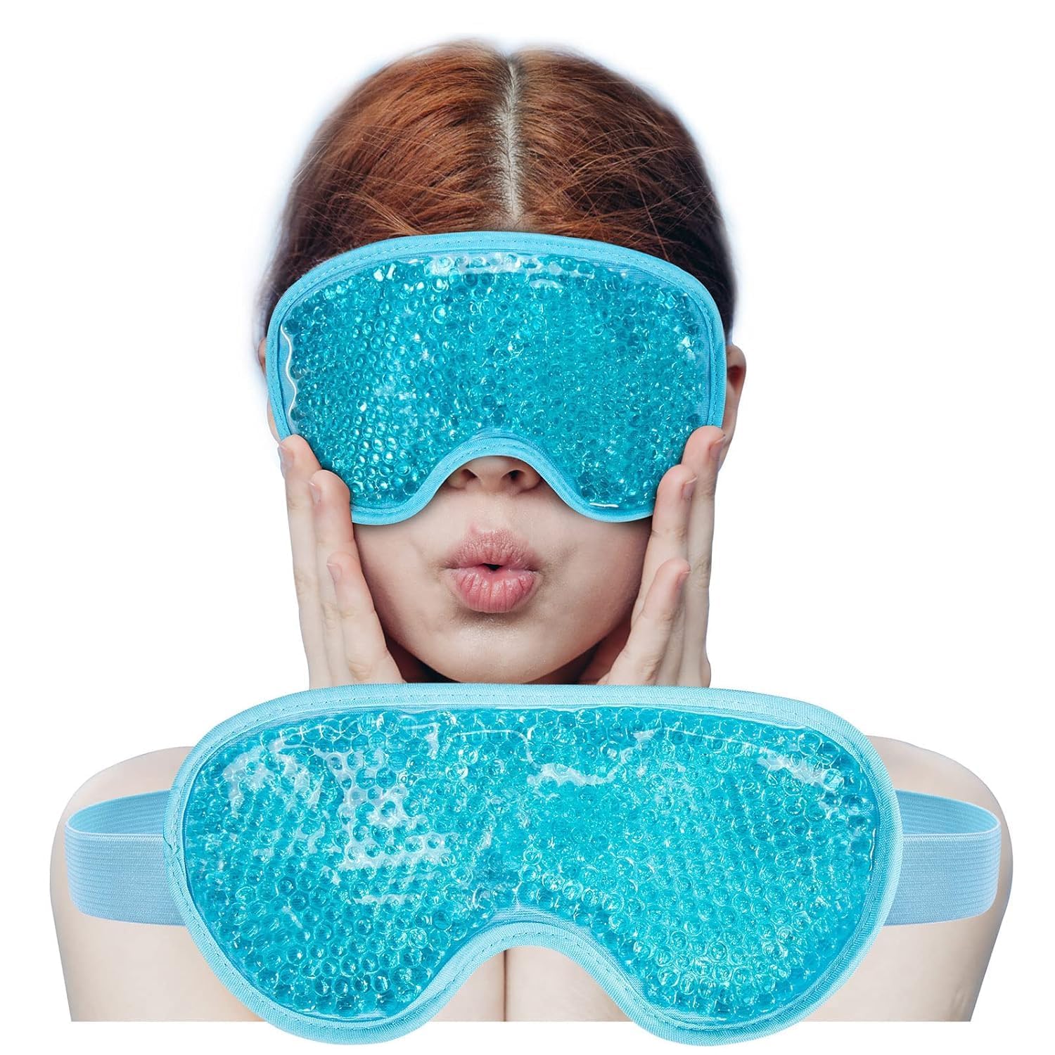 Cooling Eye Mask with Gel Bead, Reusable Cold Compress Ice Pack Sleeping Eye Cooling Pads for Tension Stress Relief, Itchy Eyes, Headaches, Dark Circles - Blue-image-20