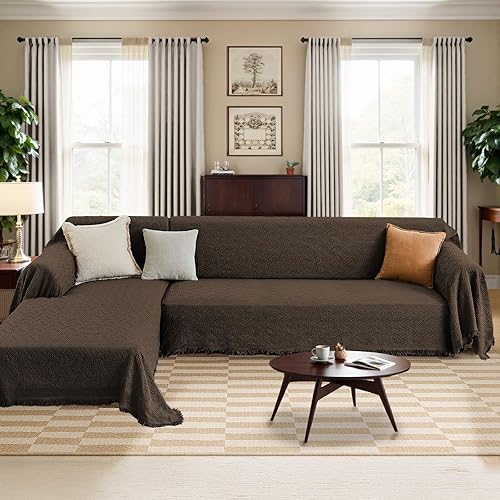 Miniatura 9 de Fundas de sofá modular para sofá modular en forma de L, 2 piezas, fundas de sofá para mascotas y perros, protector de muebles (chocolate, XXXL)