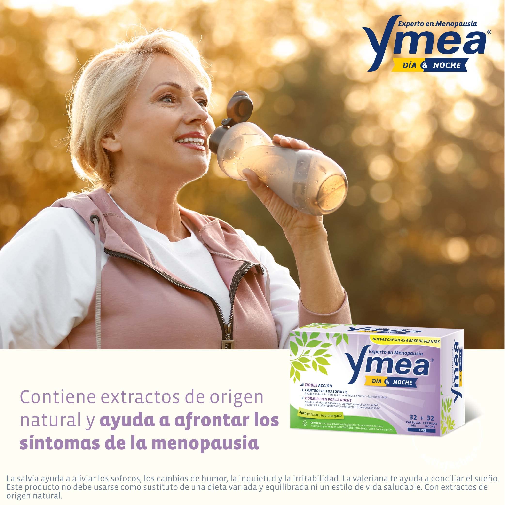Ymea Menopausia Día y Noche, Control Sofocos y Sueño, Tratamiento 1 Mes - 64 Cápsulas (Paquete de 2)
