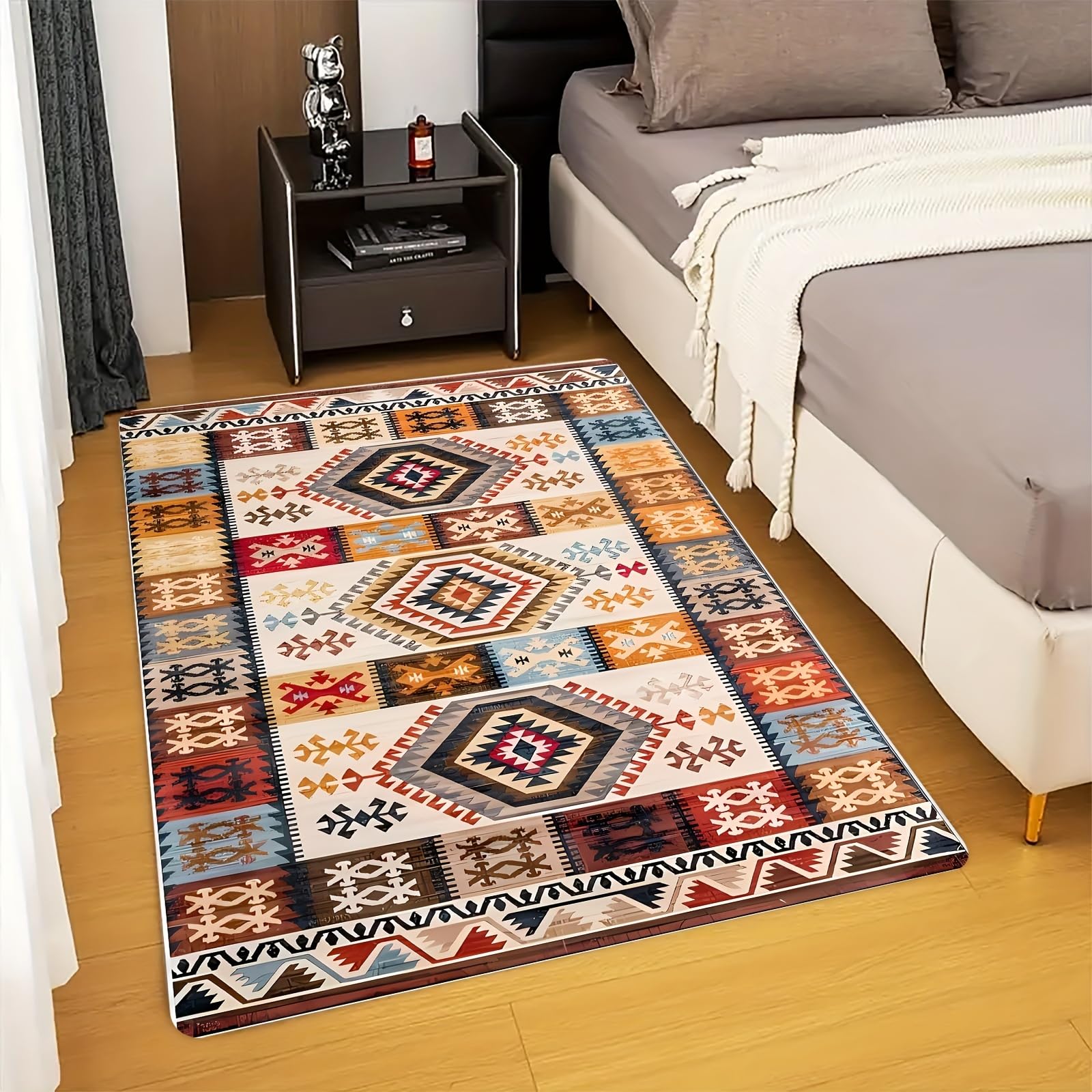 Tapis d'accent oriental bohème pour chambre et entrée vintage