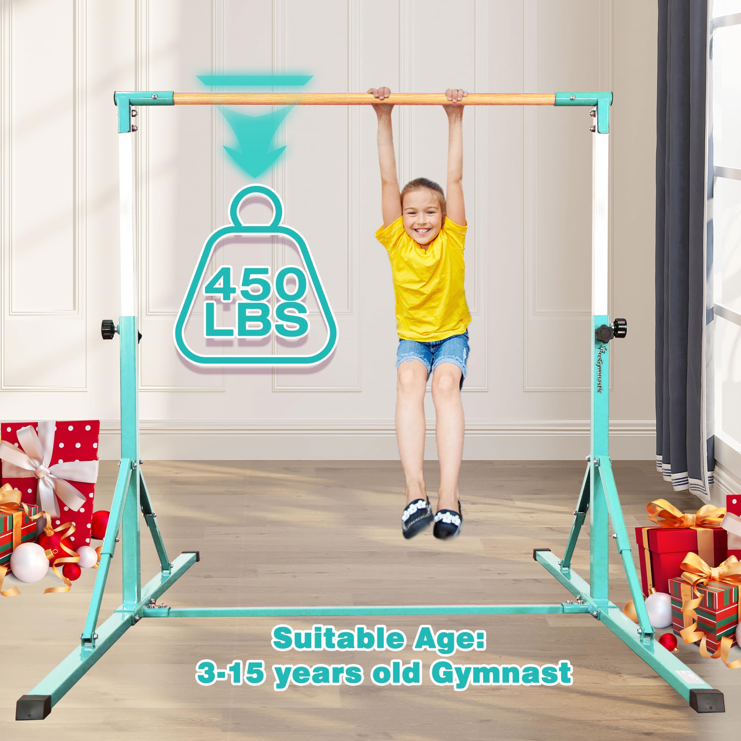Barra da ginnastica senza oscillazione, base lunga 1,8 m, per bambini, super facile da piegare, barra per ginnastica regolabile, per bambini