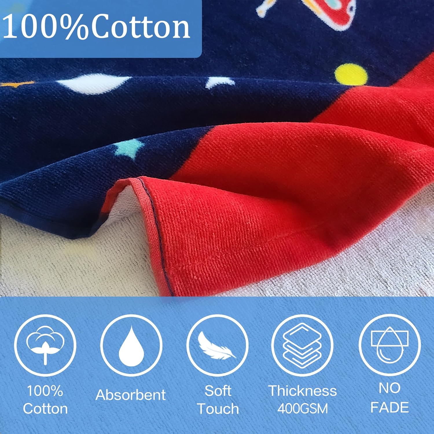 VOOVA & MOVAS Kids Hooded Towels Age 3-8, 30''X50,Soft | Thick | Absorbent Cotton Beach, Bath, Pool Towel | Wrap, Oversized for Boys Girls | Space Theme - Image 3