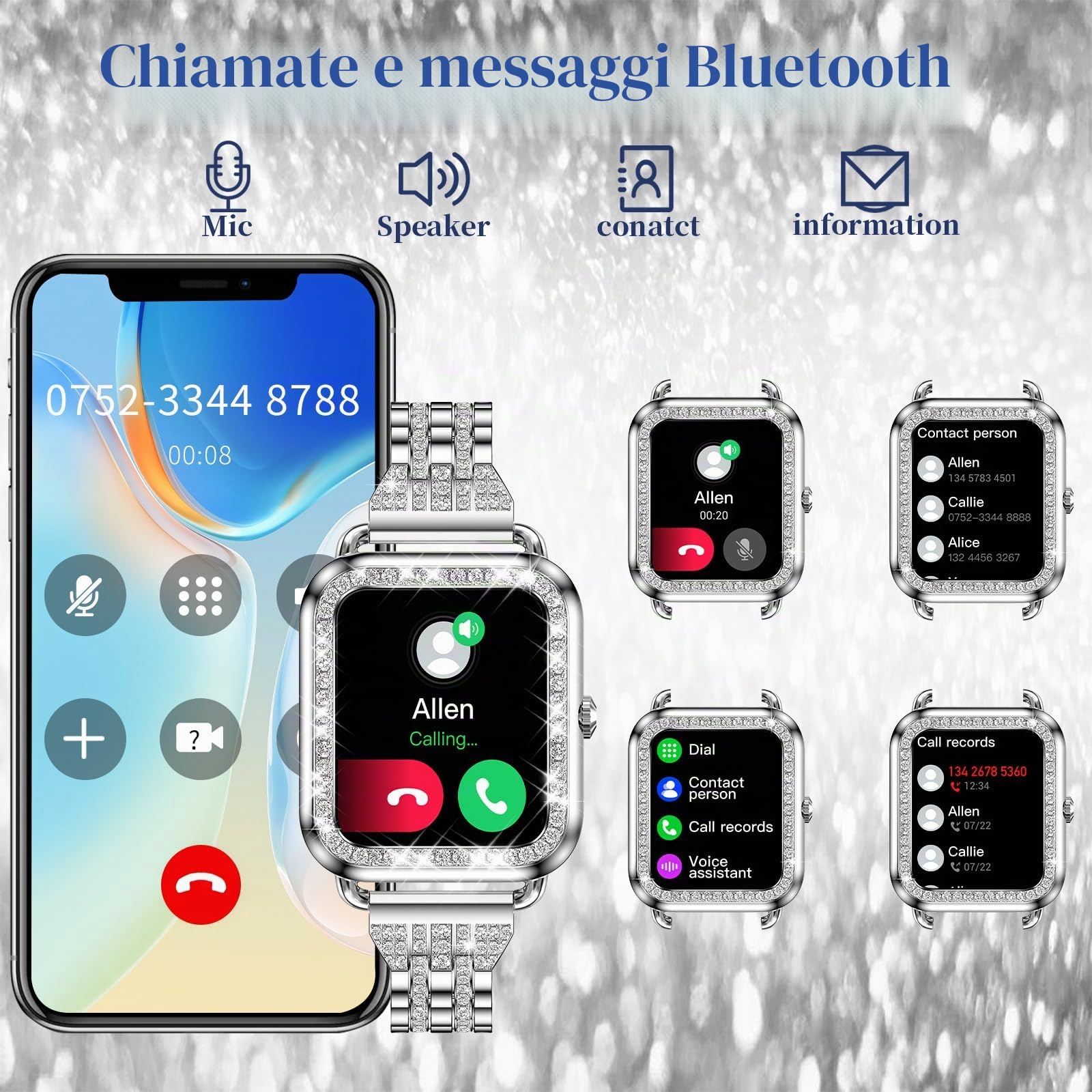 Smartwatch Orologio Donna Chiamate e Risposta Diamond,1.29''Smartwatch Notifiche Messaggi,Cardiofrequenzimetro,SpO2/Monitoraggio del Sonno,19 Sport orologio smartwatch donna per Android iOS