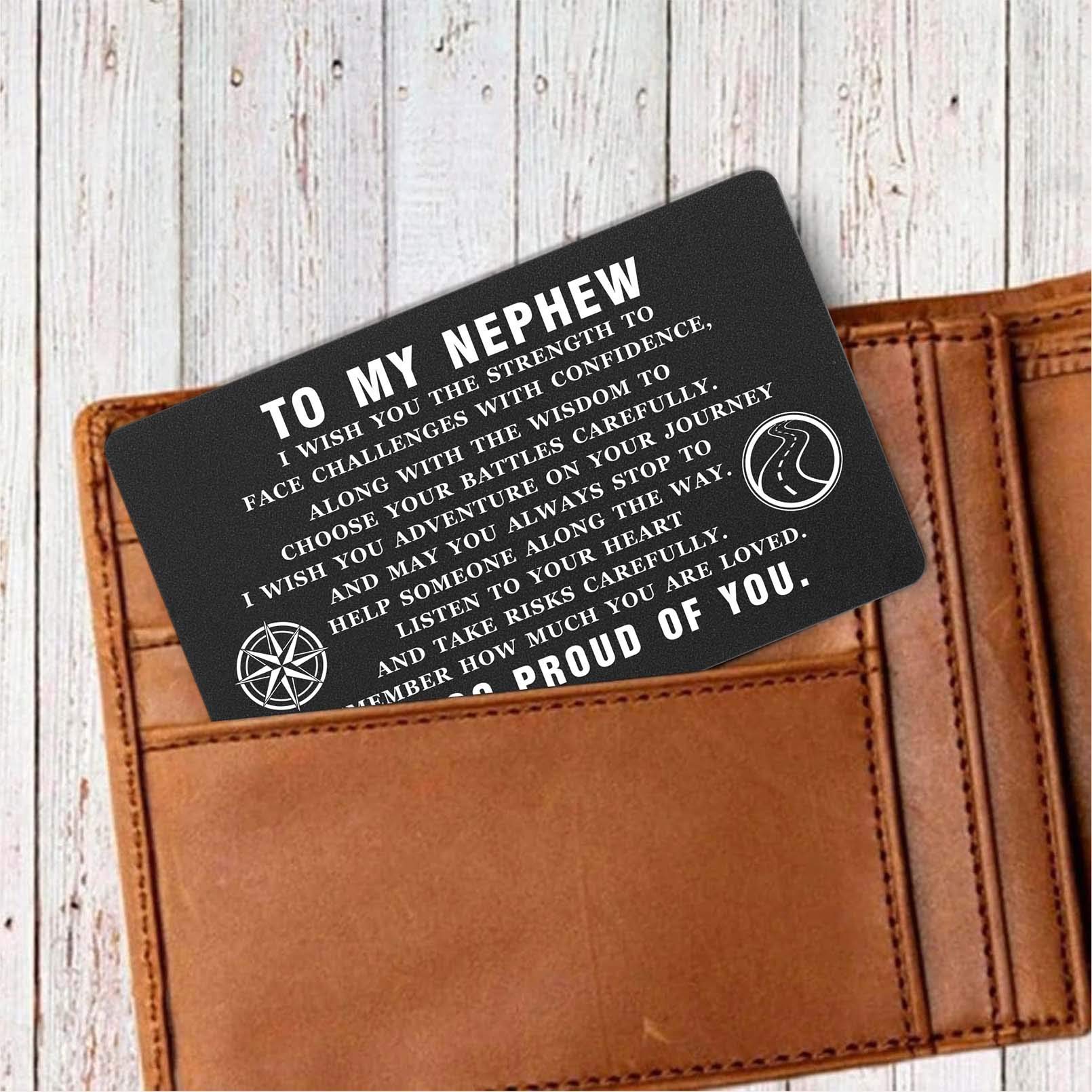 Personalisiertes Neffen-Geschenk – Metall-Brieftaschenkarte „I Love My Nephew“ Für Geburtstag, Abschluss & Weihnachten