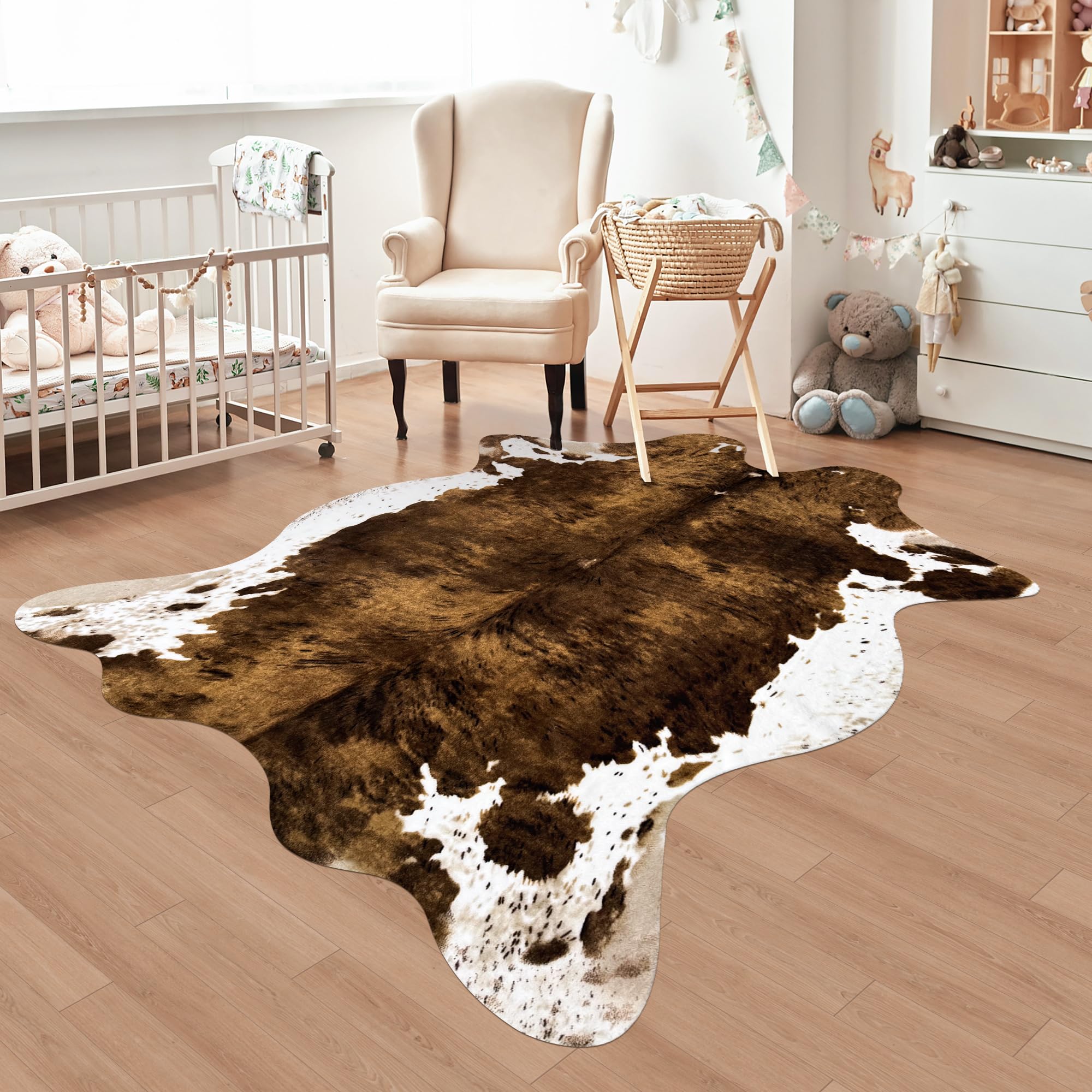 Grand tapis en cuir de vache synthétique pour chambre à coucher, salon, chambre d'enfant, bureau, table, décoration murale, marron, 1,4 x 1,6 m