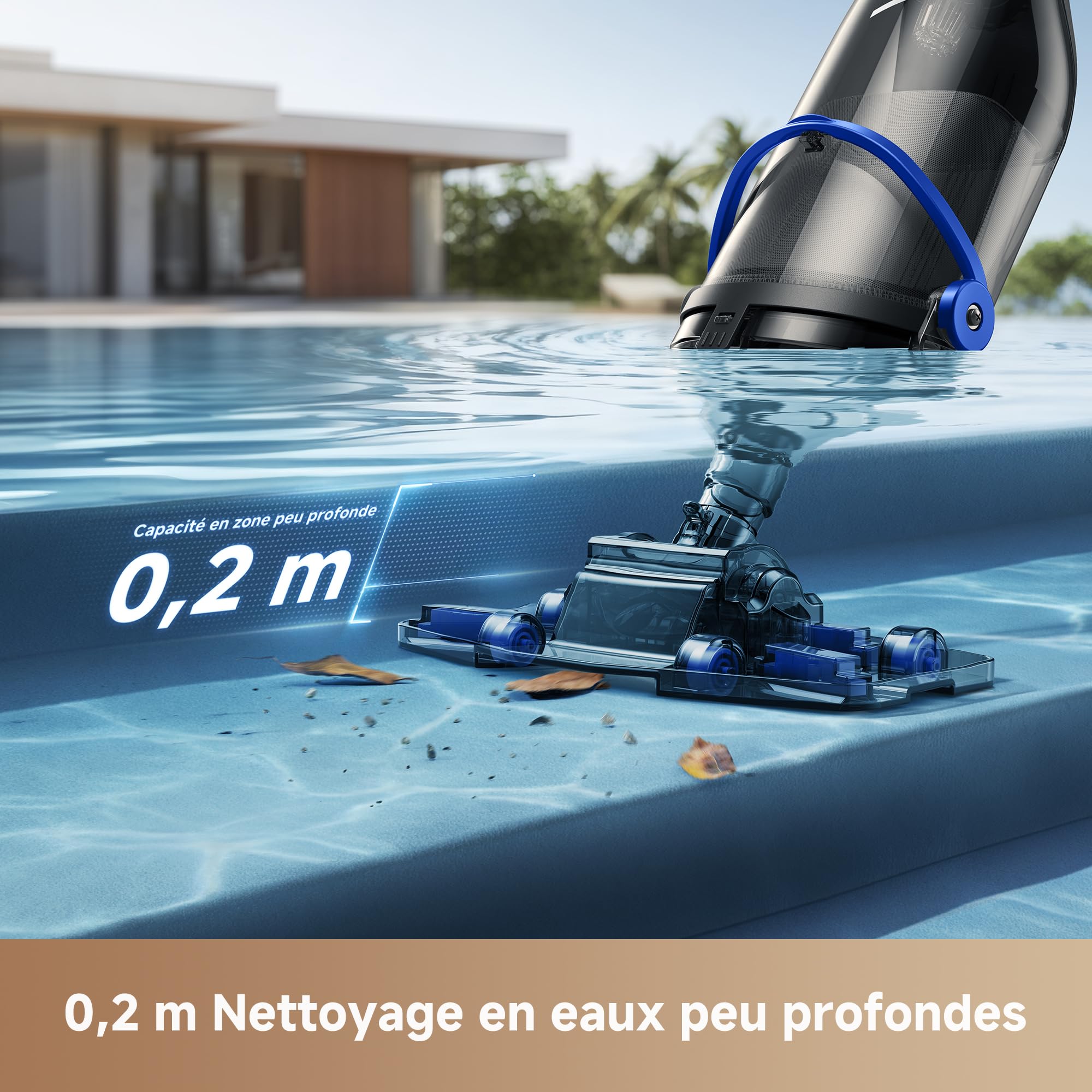 MOVA Handler V10 Aspirateur pour Tous Types de Piscine, Aspiration 4 200 L/h, tête Transparente, autonomie 60 Min, Perche télesc, 1,8 m et épuisette, Double Filtration, sans Fil, IPX8