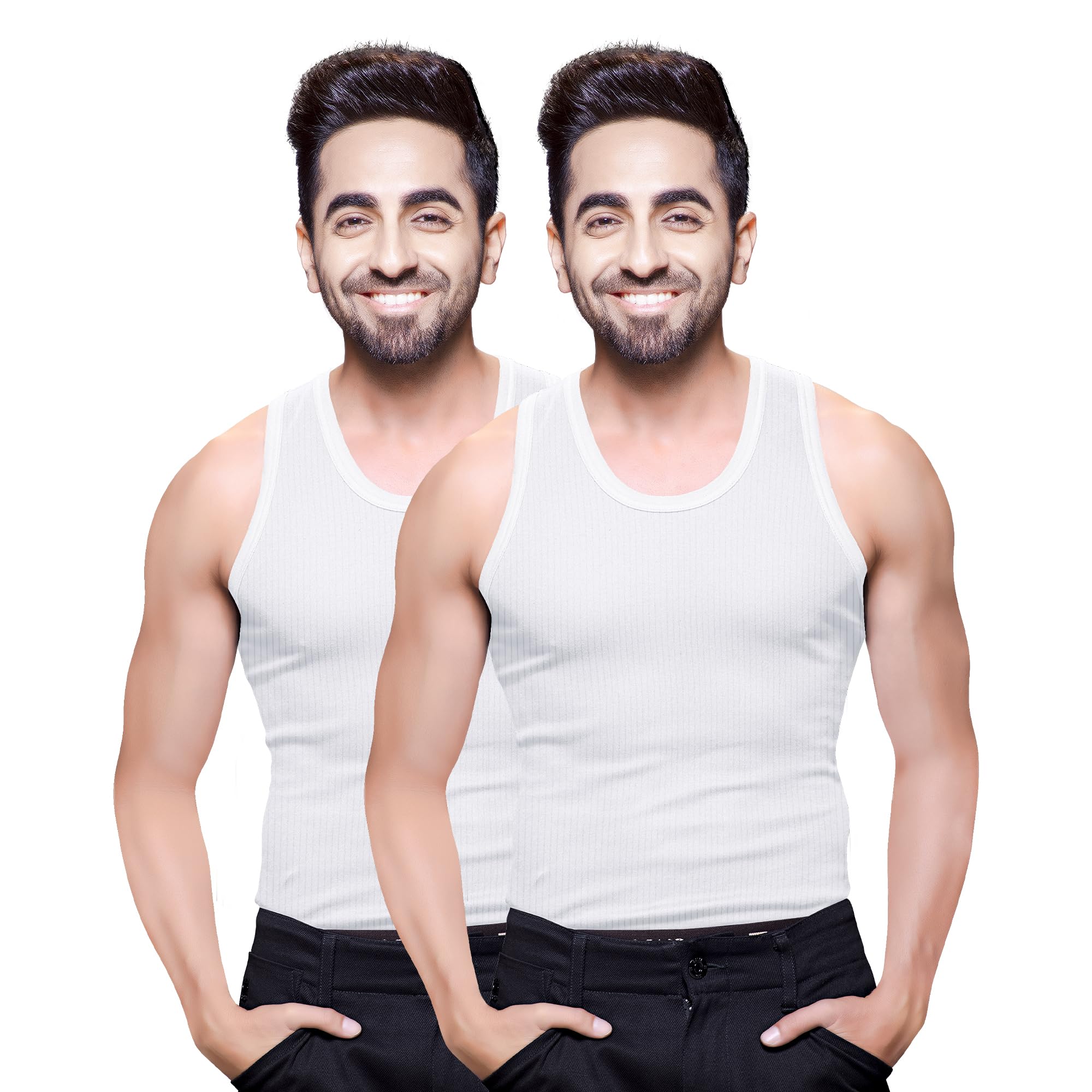 ranjit rocky White Vest for Men 100% Cotton Sleeveless Round Neck Vest, Soft Itch-Free Innerwear Baniyan, Regular Fit Undershirt for Boys & Men, Daily Use Comfortable Tank (Pack of 2)-picture-35